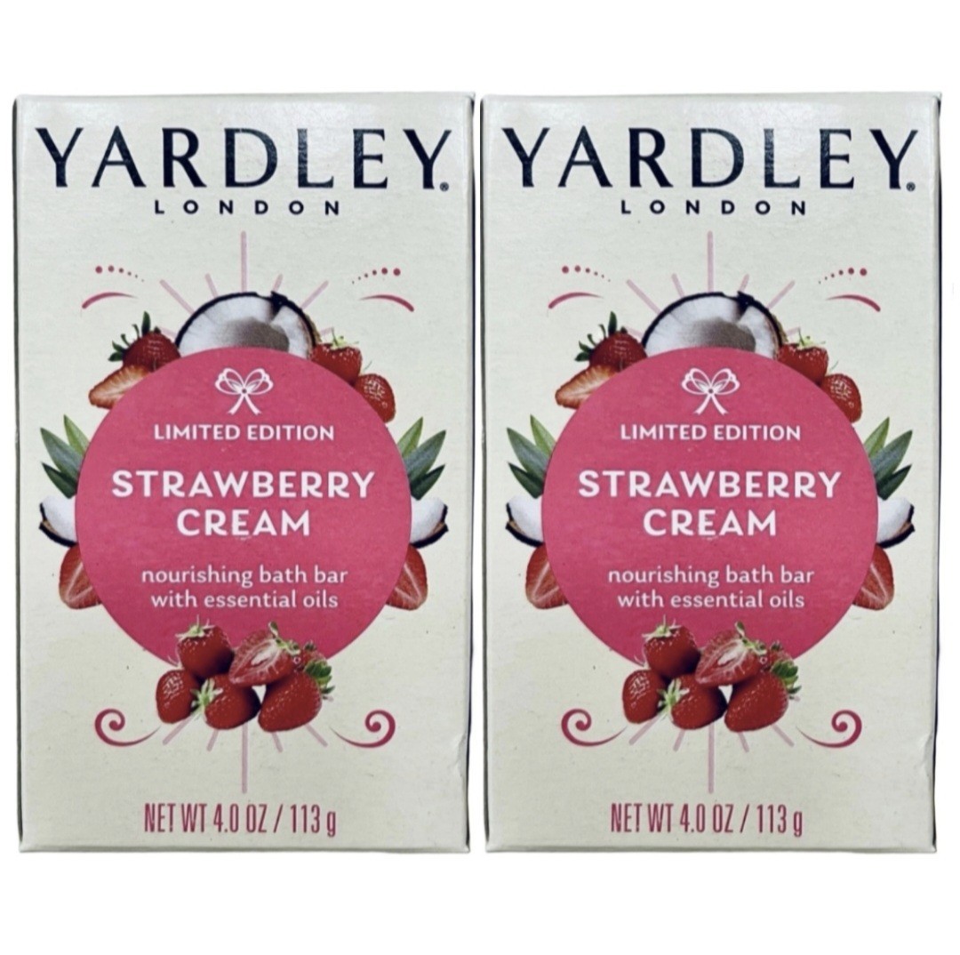§ YARDLEY (2-BARS) 4 Oz. 🍓🫧 ●STRAWBERRY CREAM● 🍓🥥 ≈NOURISHING≈ Bath 🫧 Bars.