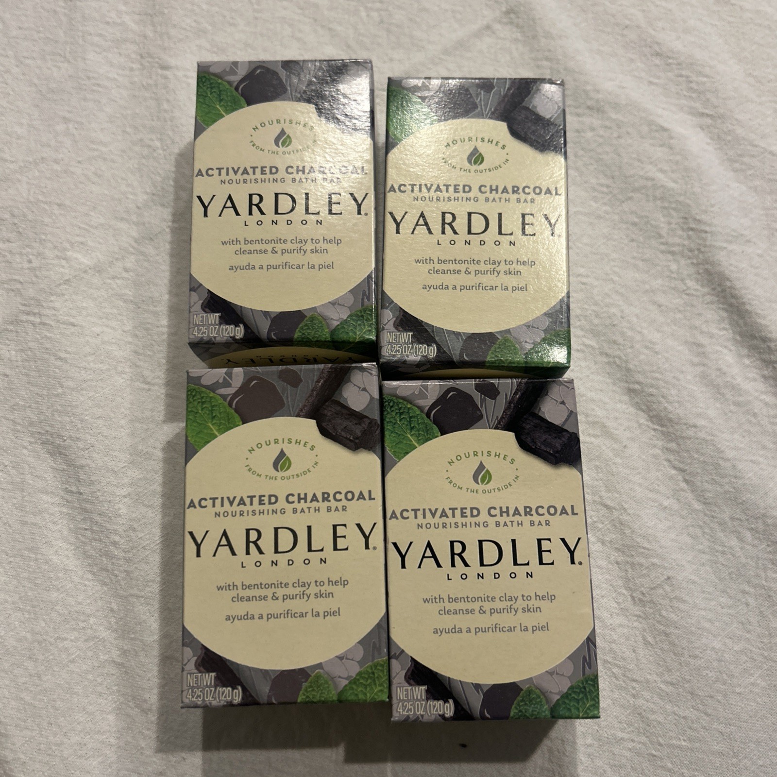 Lot of 4 Yardley London Activated Charcoal Bars Soap 4.25 oz w/ Bentonite Clay