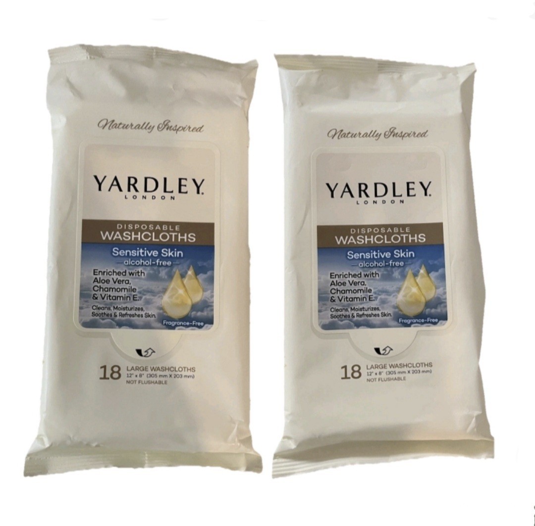 💙 YARDLEY LONDON (2PK) 18-CT 12″X8″ 🫧●DISPOSABLE WASHCLOTHS●🫧 Sensitive Skin.
