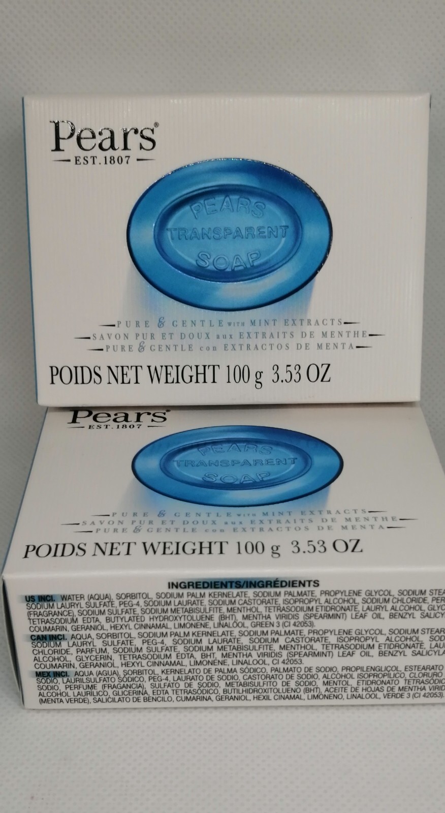 Pack of 2 Pears Transparent Soap Blue 100 g 3.53 Oz!