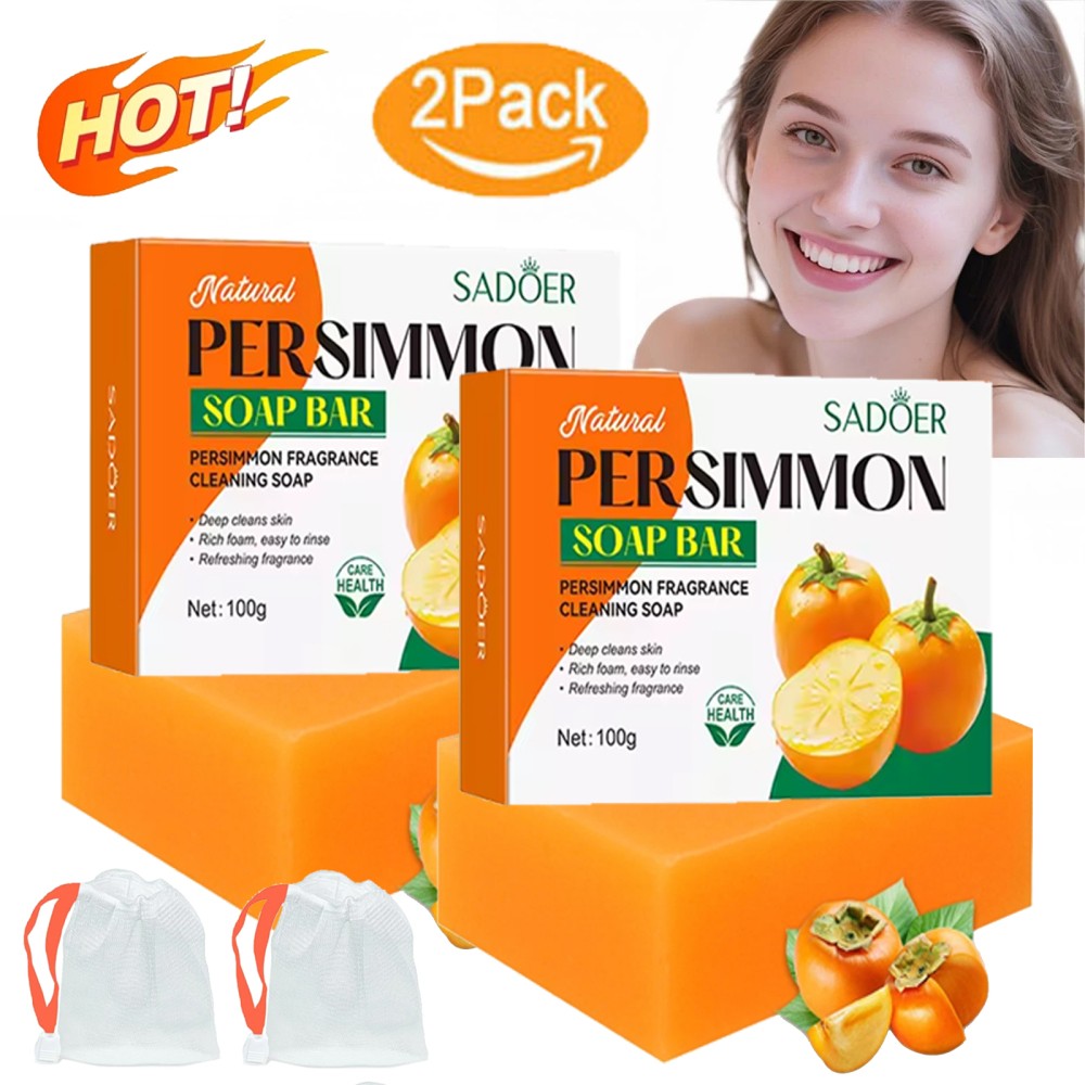 2X Natural Persimmon Soap Bar for Body Odor Control, Organic Deodorant Body 100g