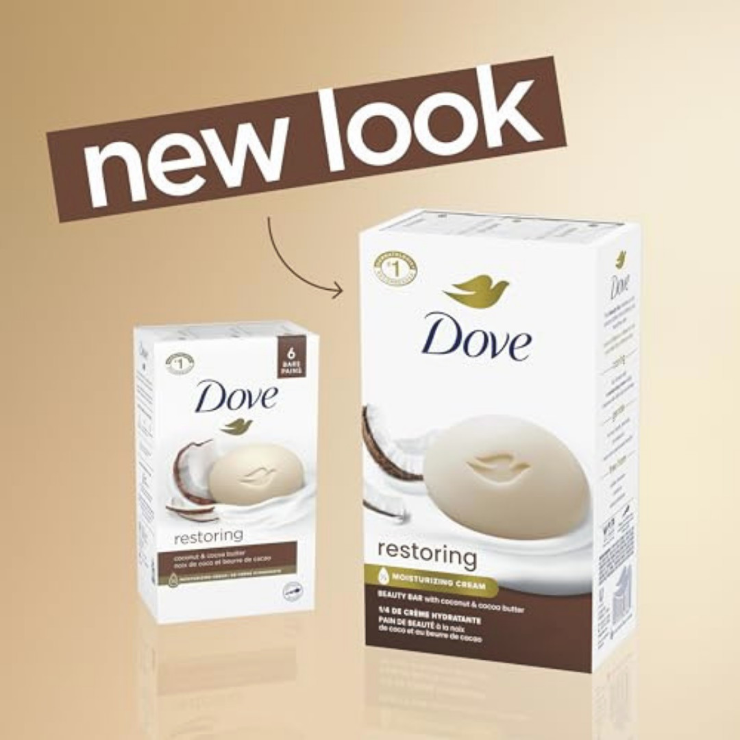 Dove Beauty Bar Soap Restoring Coconut & Cocoa Butter 6 Count for Restored Skin,