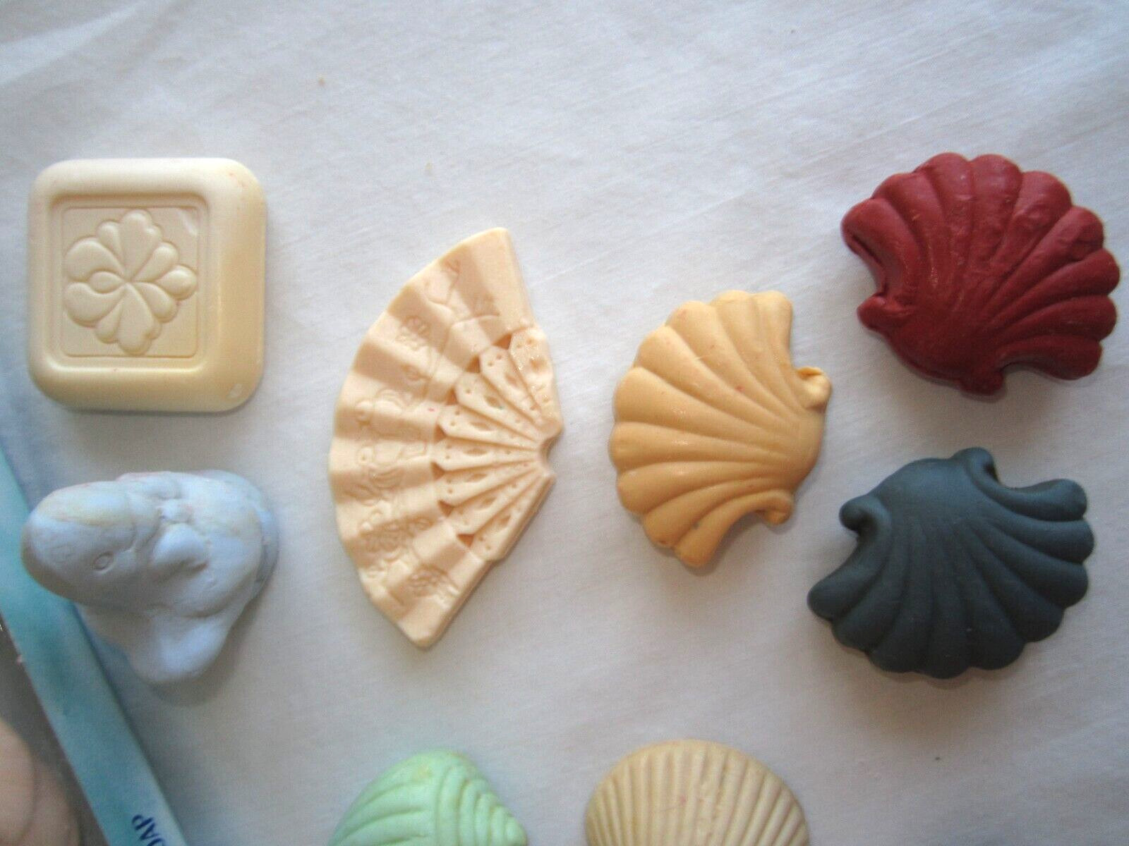 Vintage perfumed guest soaps multi colors set of 19 Swans Shells Floral Roses