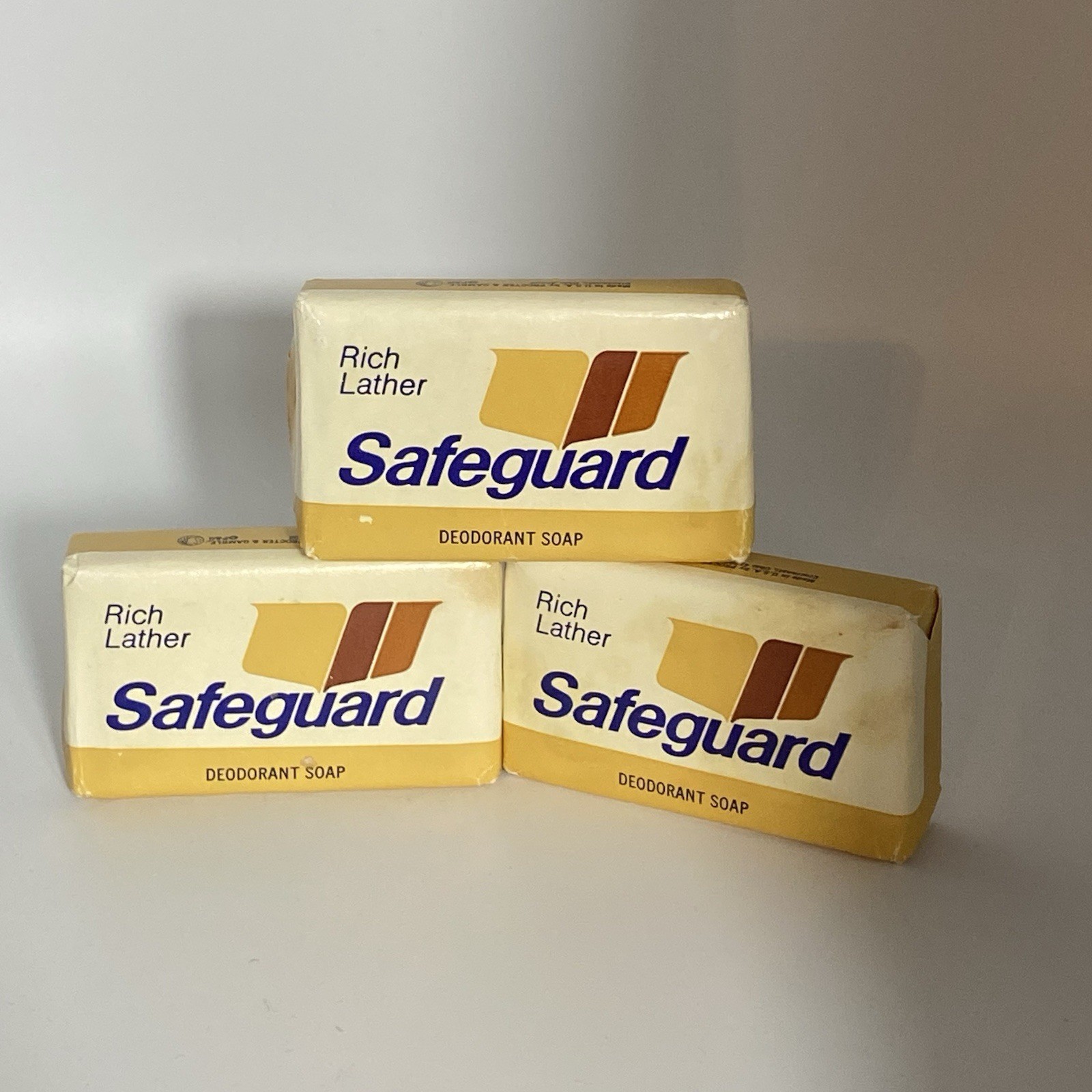 3 mini bars of Vintage Safeguard Beige Bar Soap 1980s P&G NEW Old Stock