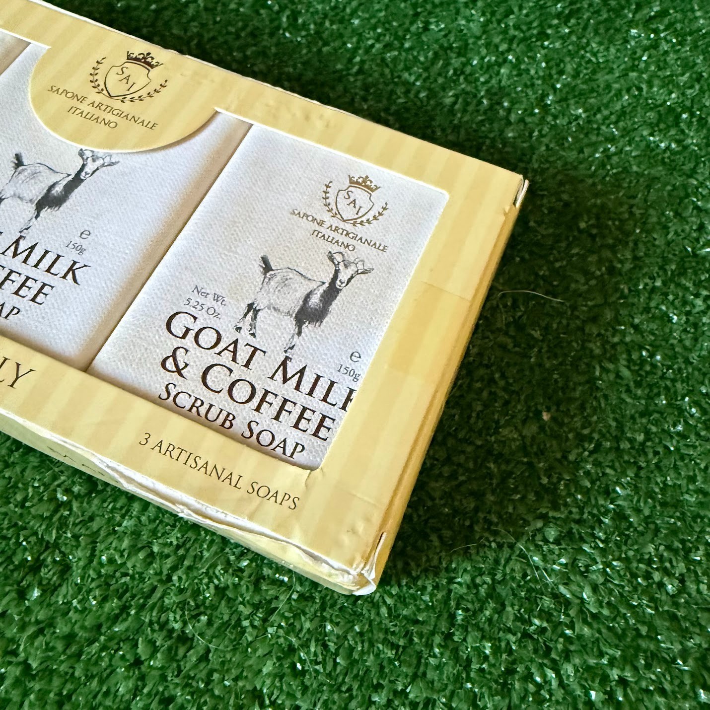 3-Pack Italian Artisan Goat Milk & Coffee Scrub Soap Bar NIB Made in Italy