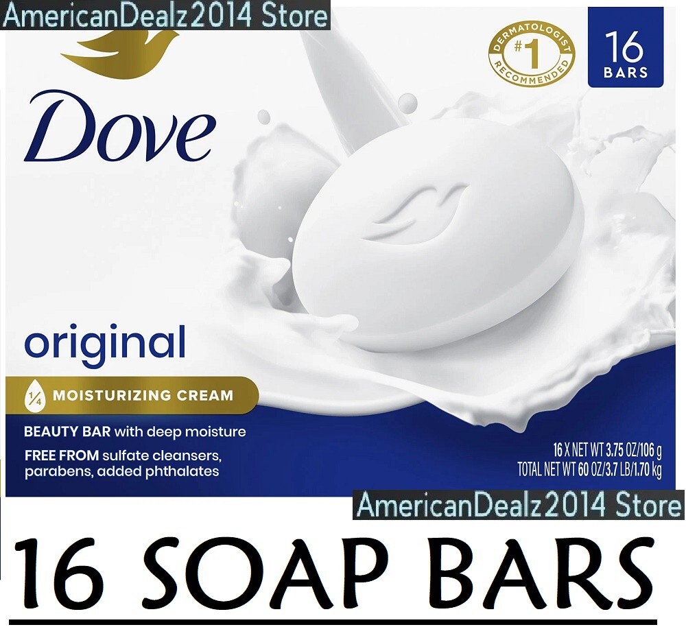 16 SOAP BARS – Dove Beauty Bar Soap, Original White, 3.75 oz (Total 60 0z)