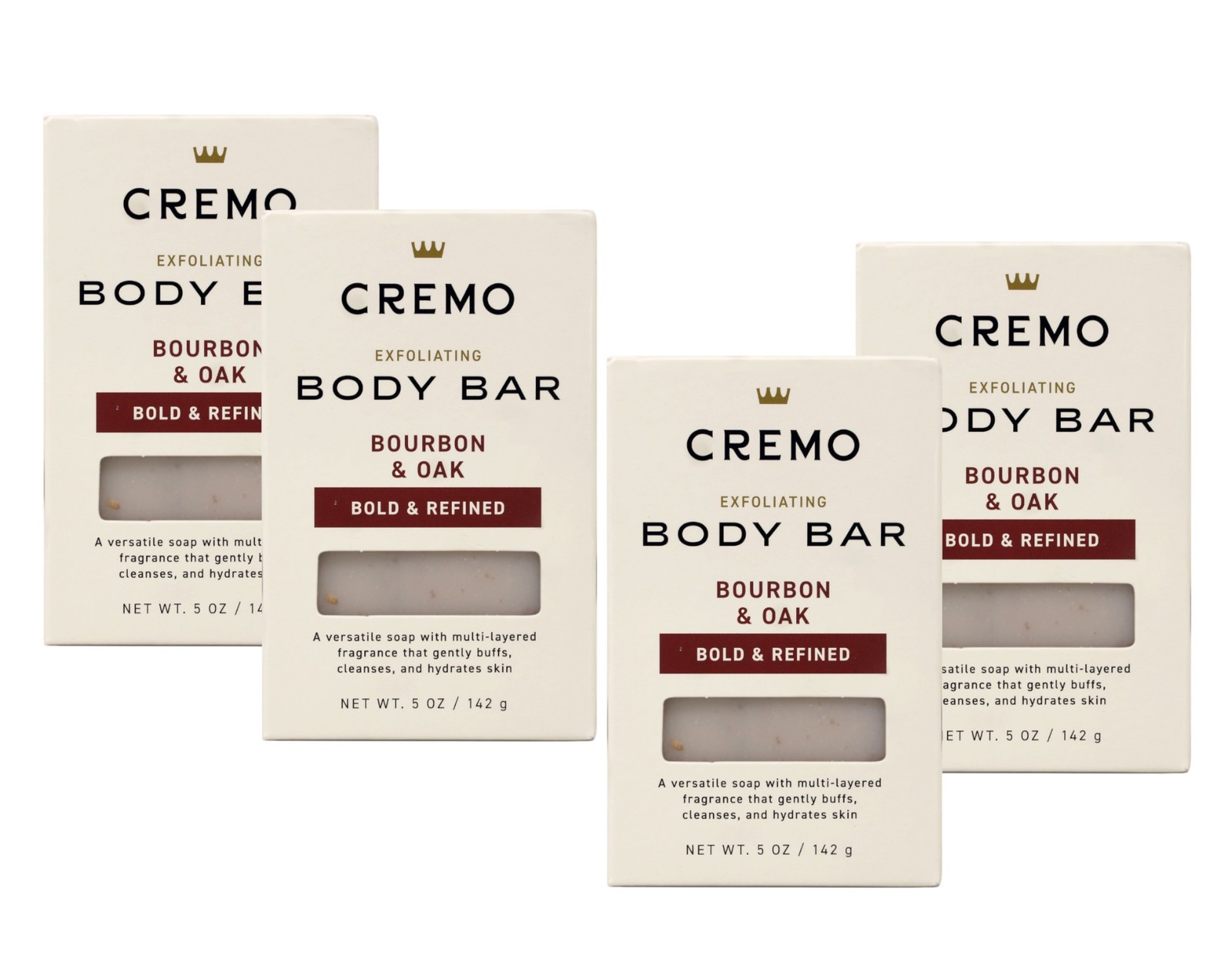Cremo Exfoliating Body Bar Men Bourbon and Oak 5 oz 4 Pack