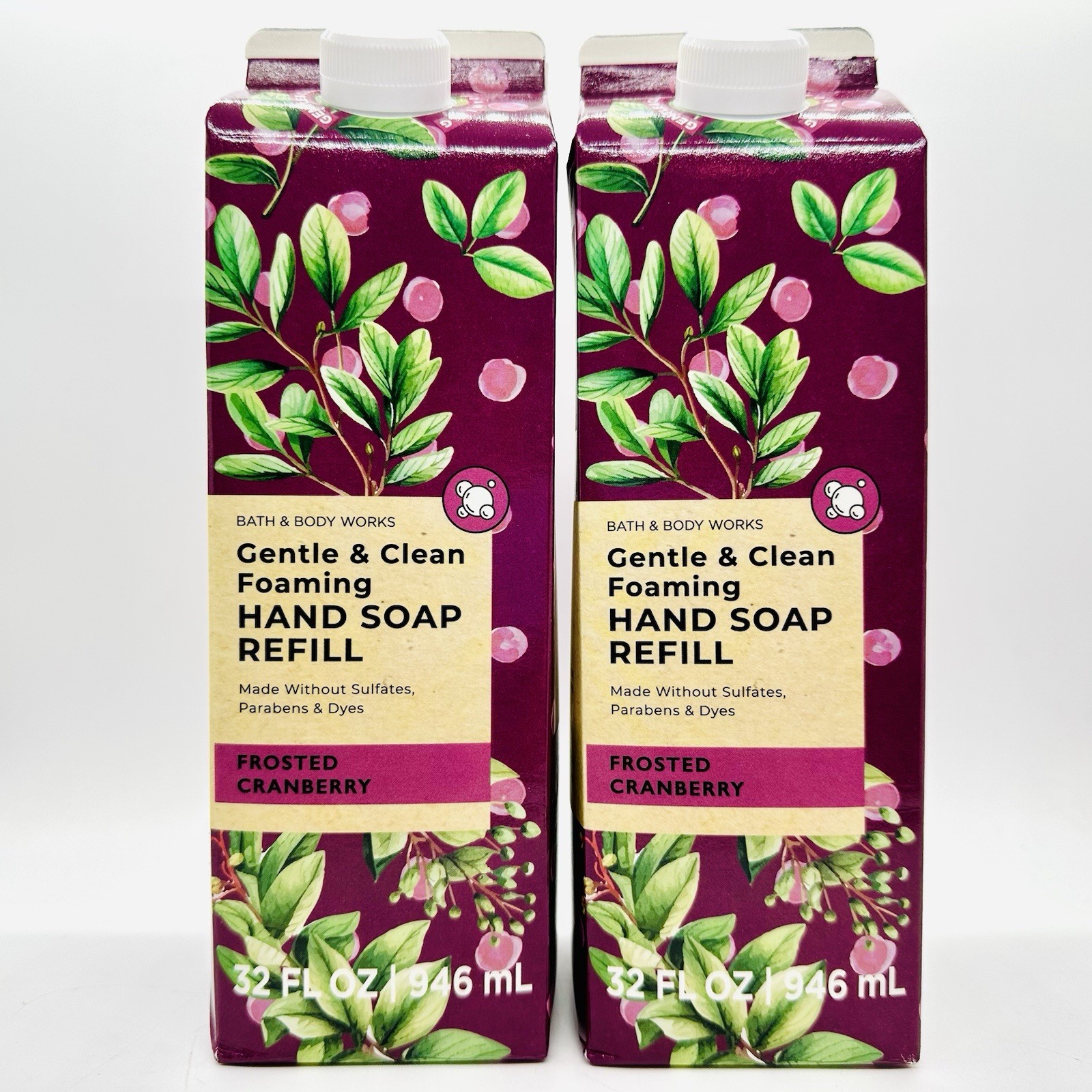 2/BATH & BODY WORKS FROSTED CRANBERRY GENTLE/CLEAN FOAMING HAND SOAP REFILL 32oz