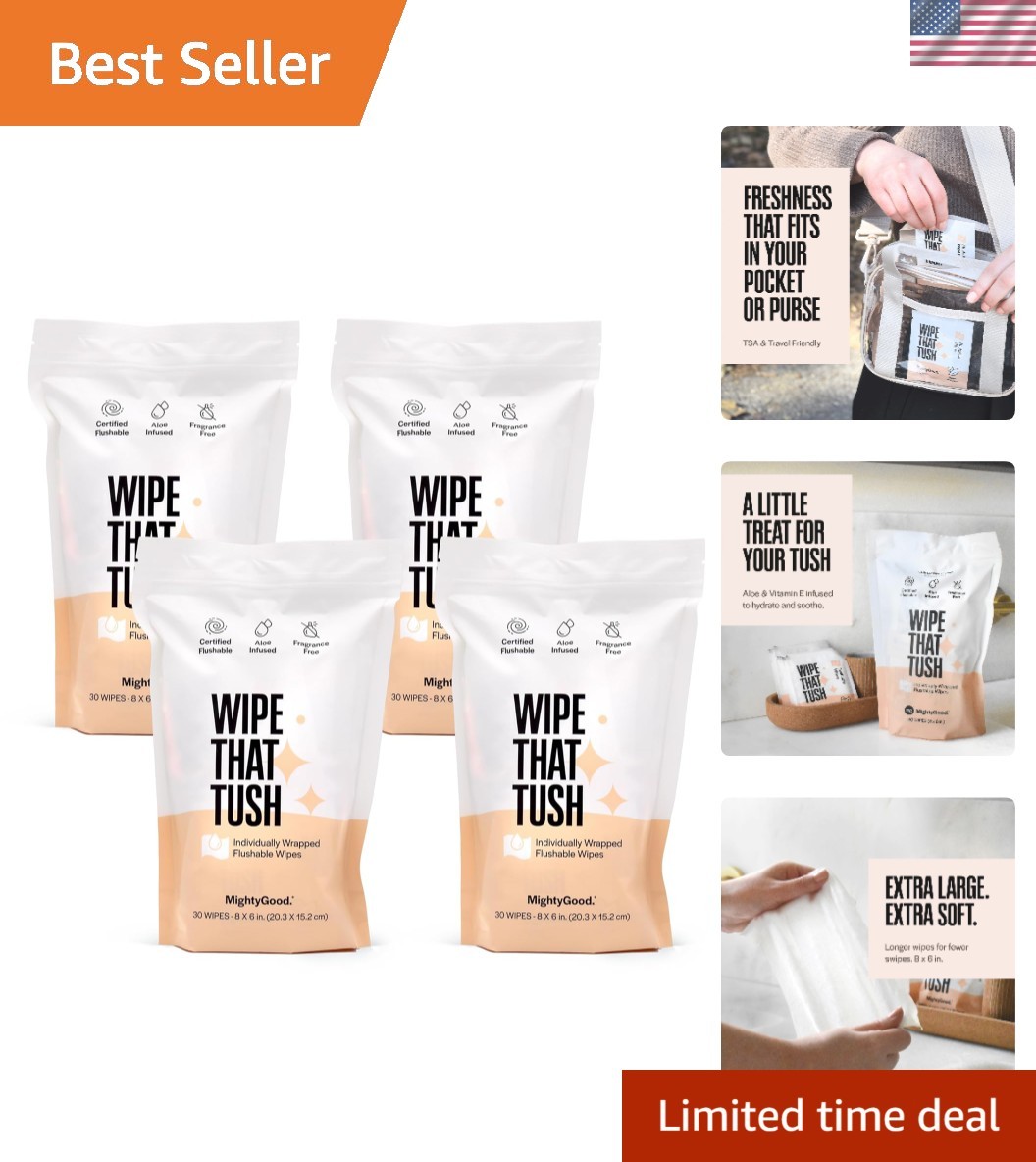 Individually Wrapped Flushable Wipes – 120 Total – Perfect for Family Travel