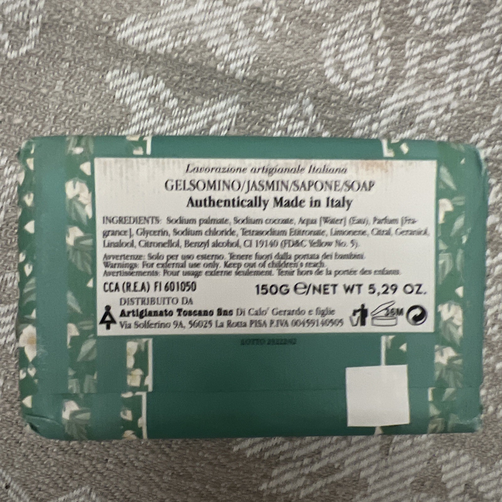 GELSOMINO/JASMIN/SAPONE/SOAP Made In Tuscany Italy 5.29 Oz (150G)