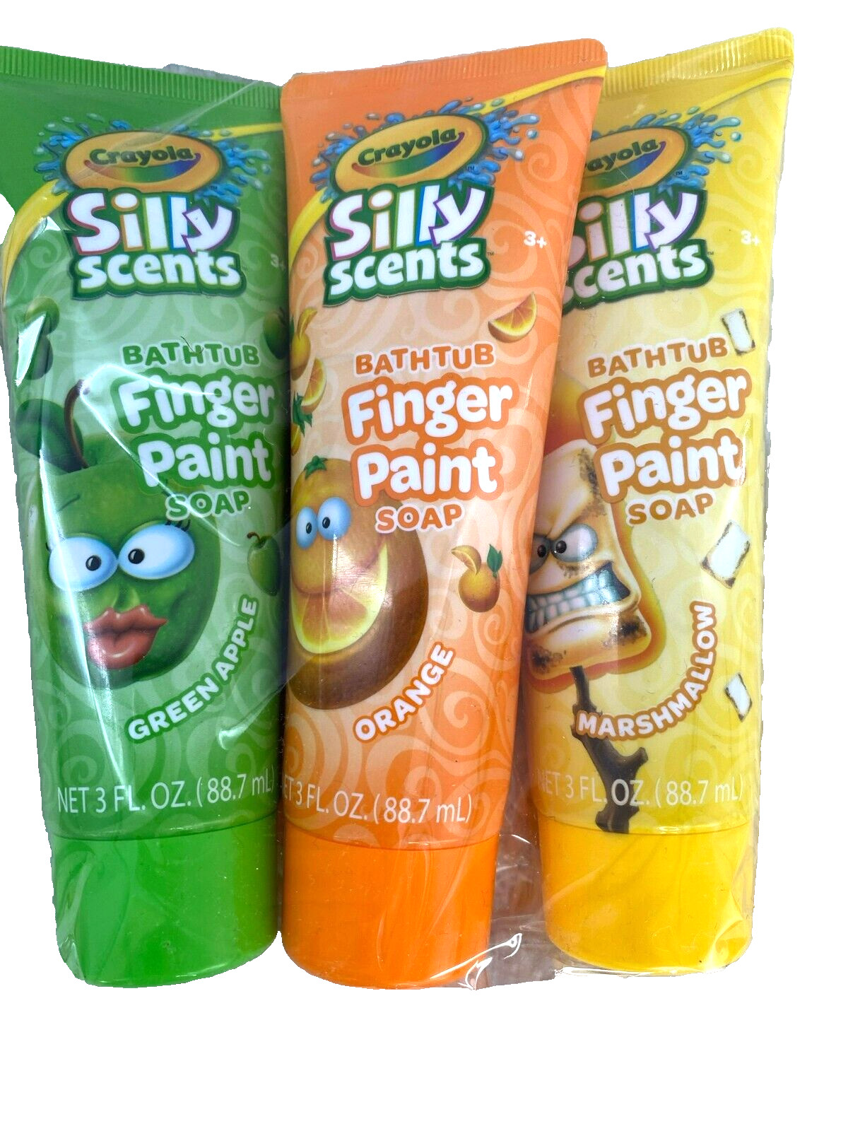 Crayola Bathtub Finger Paint Soap Silly Scents Apple Orange Marshmallow Lot of 3
