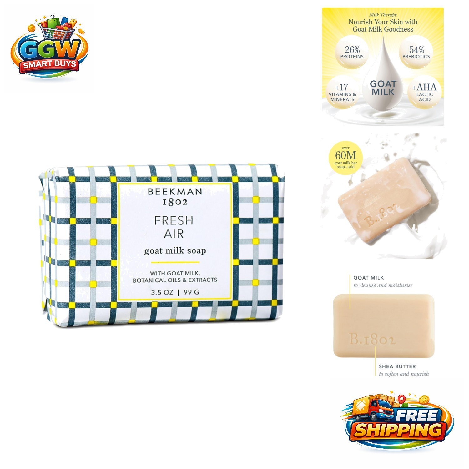 Triple-Milled Goat Milk Soap with Shea Butter & Botanical Oils – Fresh Air Scent