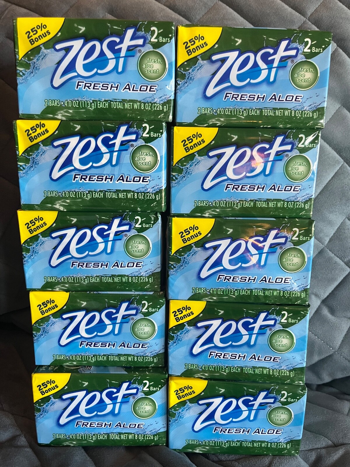 ZEST FRESH ALOE 2 PACK BAR SOAP – LOT OF 10 (20 TOTAL 4.0 BARS) – NEW RARE