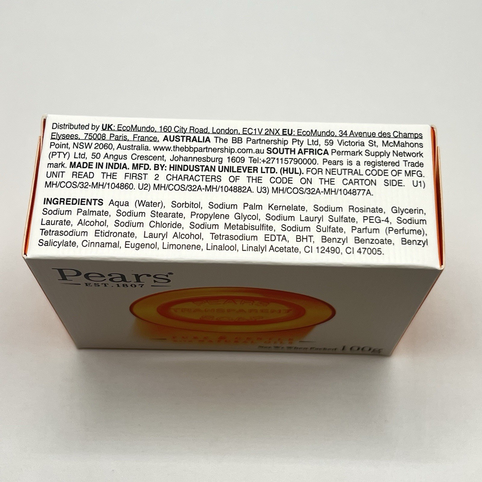 12 Pack Pears Pure & Gentle Transparent Soap 100g Bar Soap, Orange