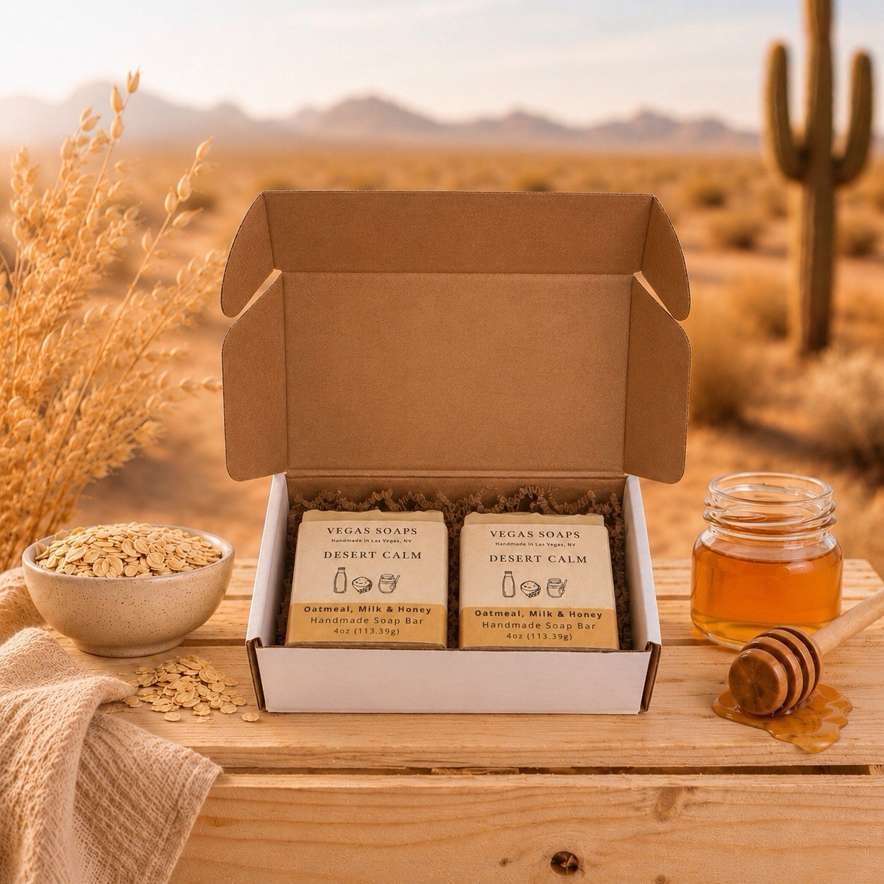 Vegas Soaps Oatmeal, Milk & Honey Handmade Soap Bar Set Of Two Plant-Based Oils