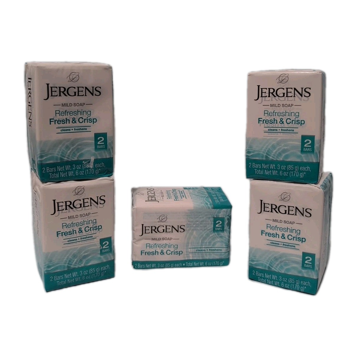 Jergens Mild Bar Soap Refreshing Fresh and Crisp 3 oz Ea 5 Pkgs of 2 (10 Total)