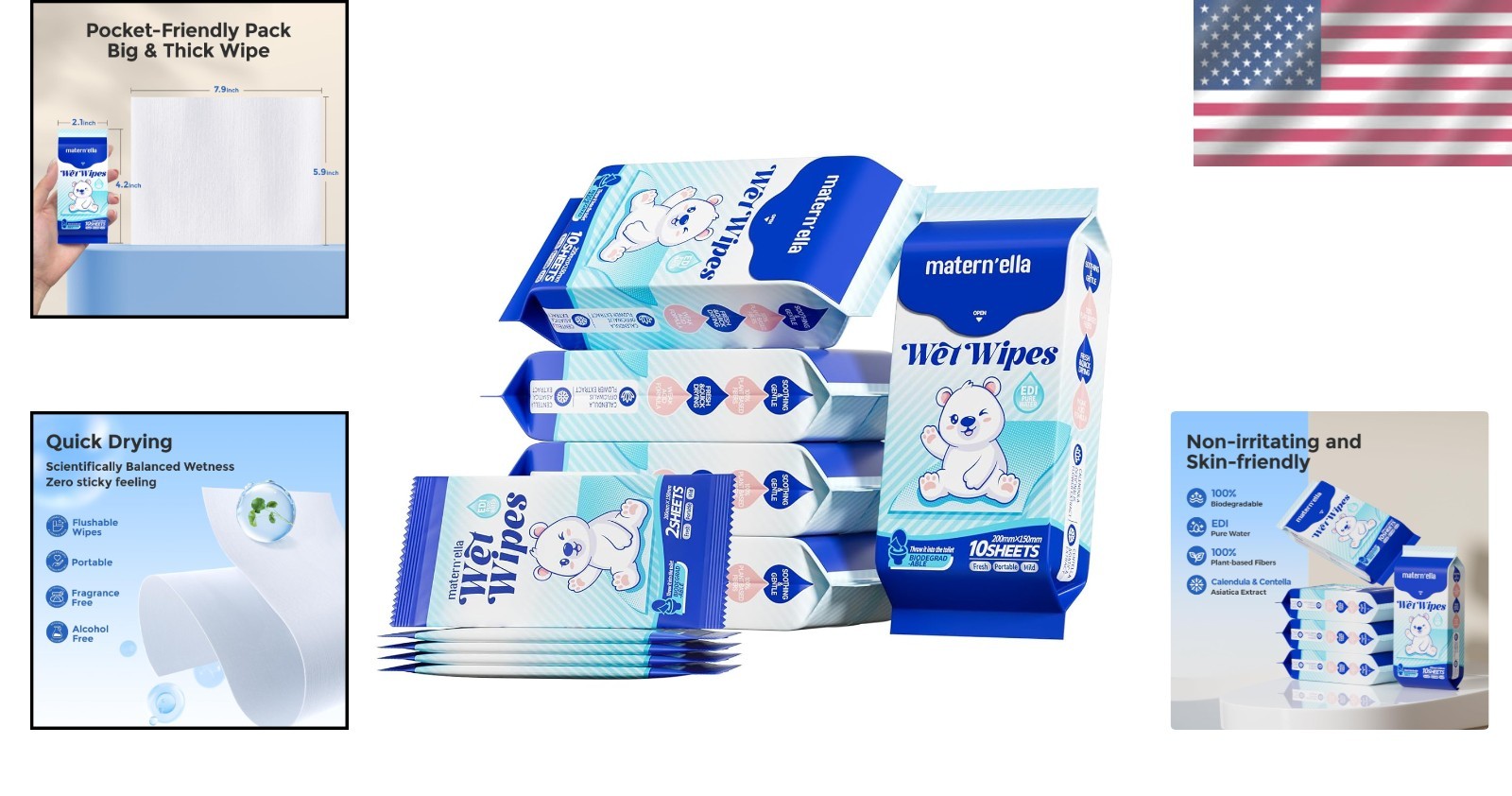 Travel Pocket Butt Wipes 60 Count Fragrance-Free Flushable Sensitive Skin