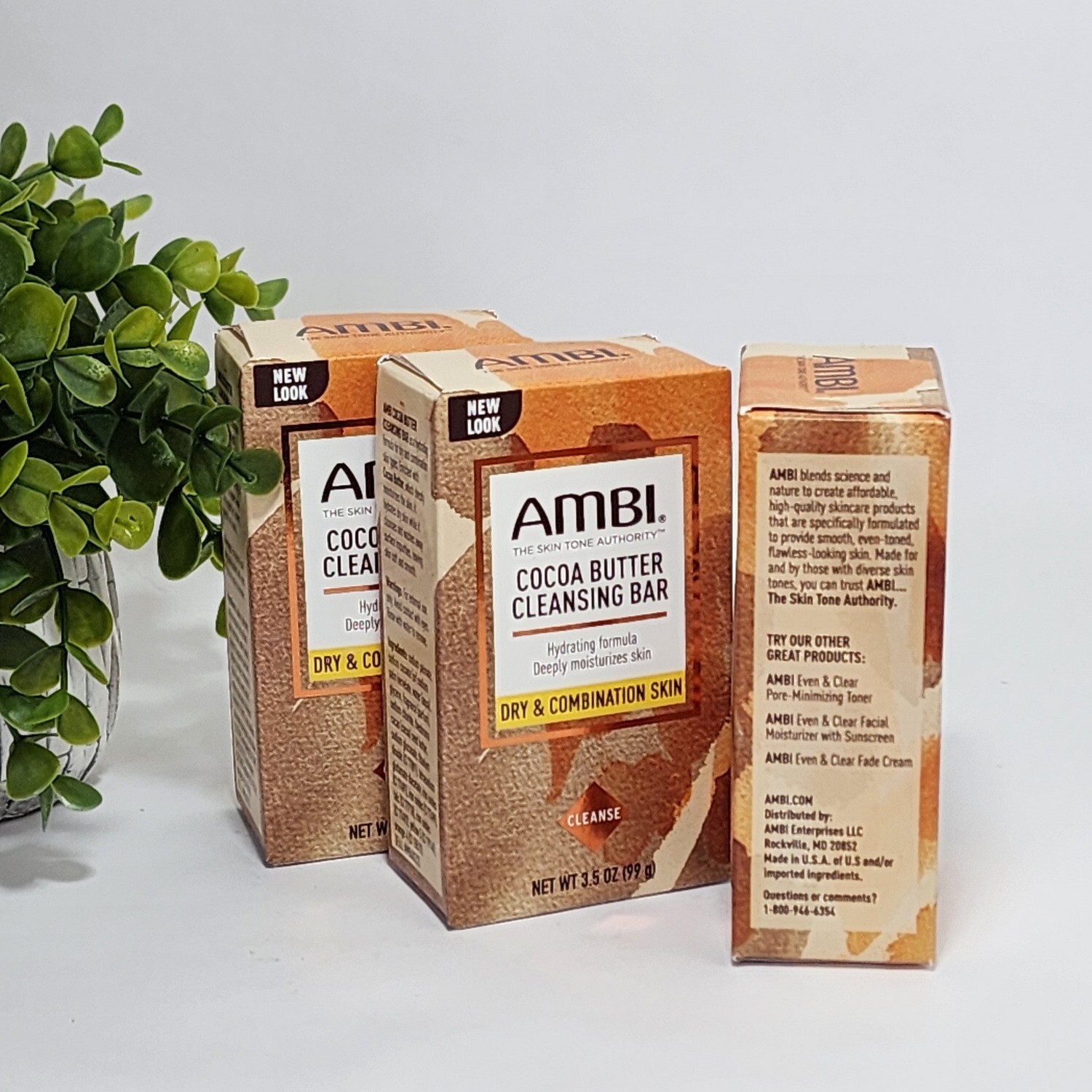 AMBI Cocoa Butter Cleansing Bar Soap Dry & Combination Skin 3.5 oz each – 3-Pack