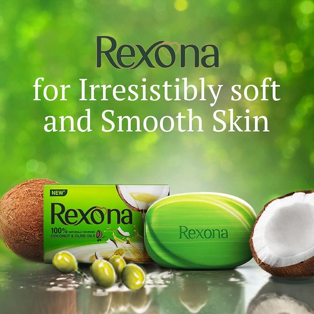 Rexona Silky Soft Skin Soap Bar With Coconut & Olive Oils 100Gram,pack of 3,