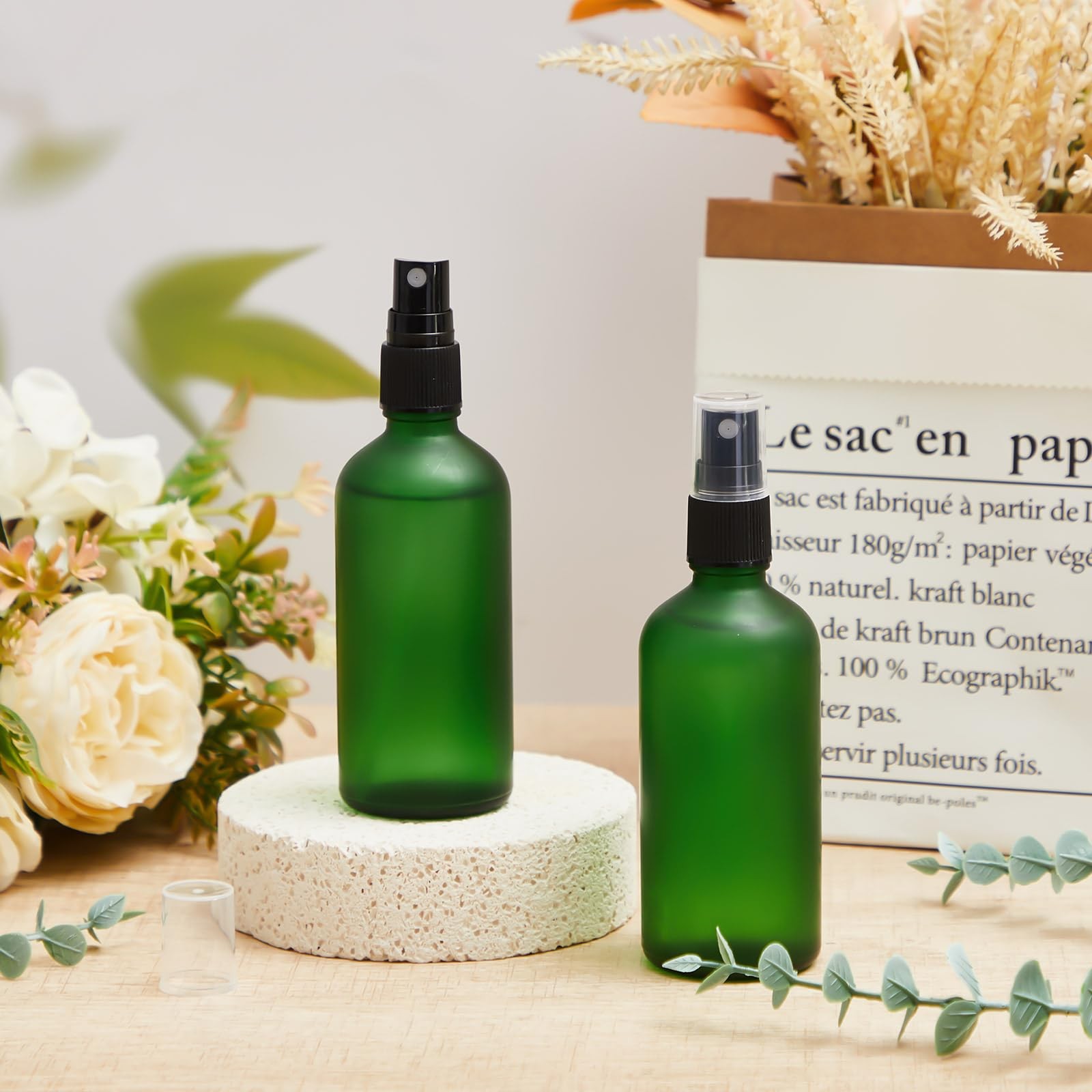 Roshtia 30 Pcs 3.4 oz 100 ml Green Glass Spray Bottles Refillable Perfume Atomiz