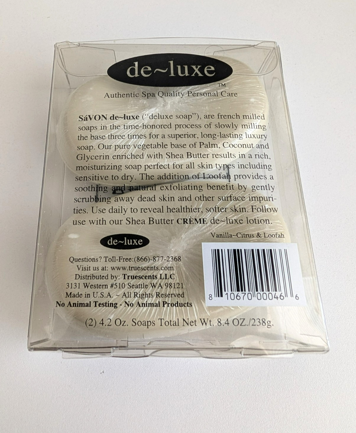 Savon De-Luxe French Milled Luxury Bar Soap Vanilla ~ Citrus 4.2 oz 2 Bars New