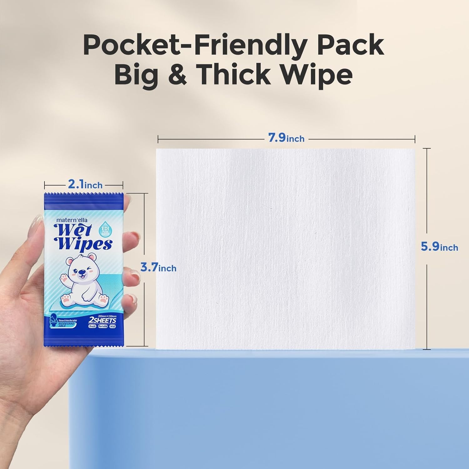 Travel Pocket Butt Wipes 60 Count Fragrance-Free, Extra Large, Flushable, Sen…