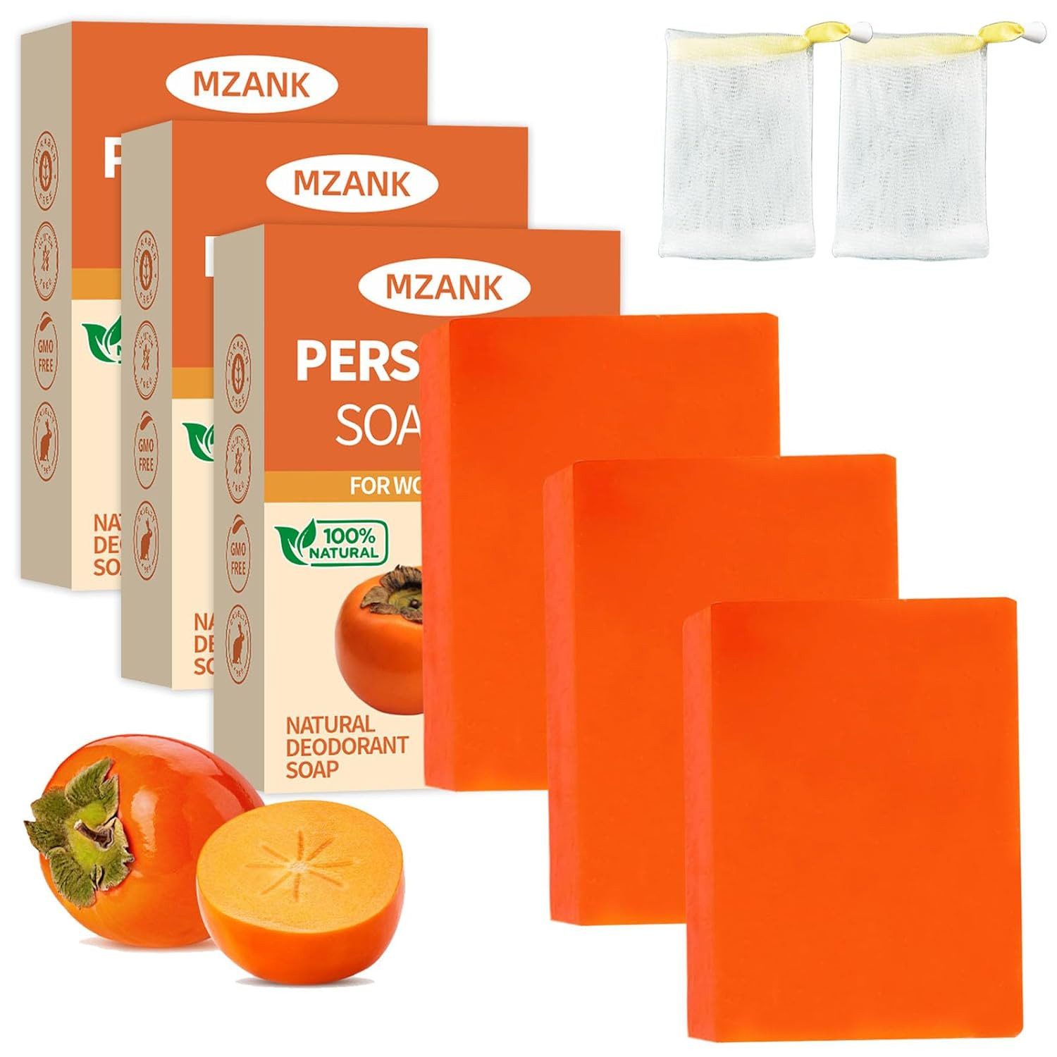 PACK Persimmon Soap Bar for Old People Smell,Natural Deodorant Body Face Bar Soa