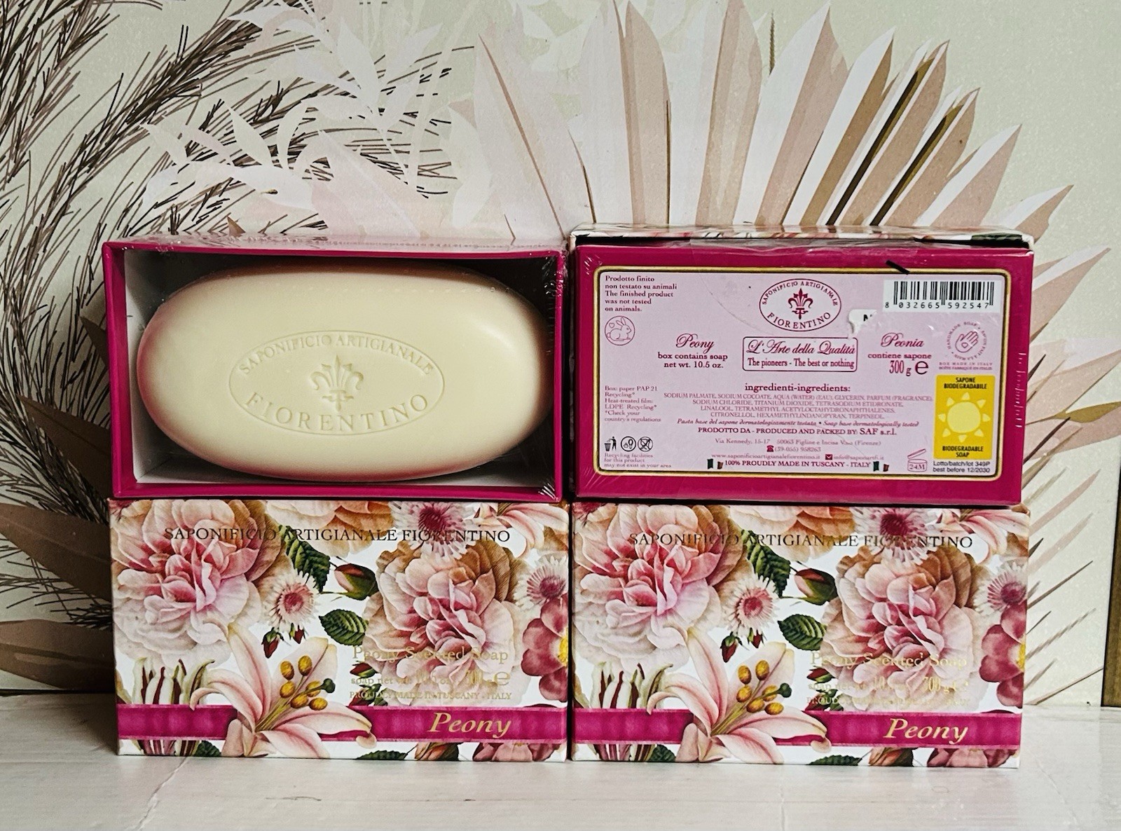 4-Pack Saponificio ~ Peony Scented Bar Soap 10.5 oz Each Made in Italy