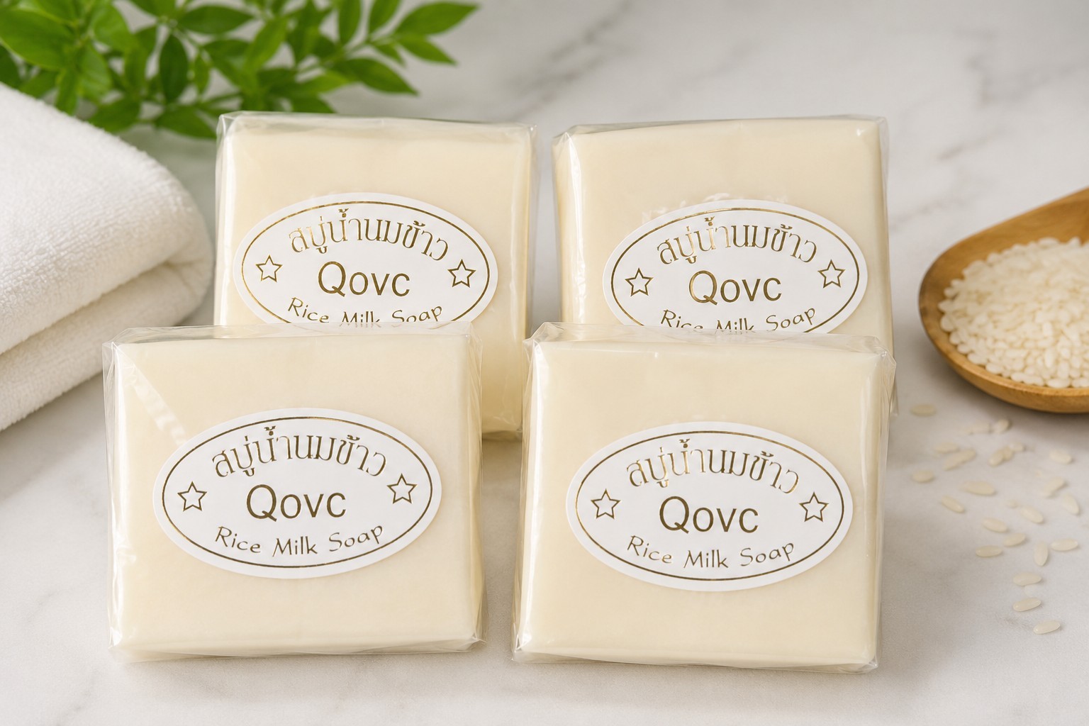 Lot of 4 Qovc Rice Milk Soap Bars 65g Glutathione Collagen Moisturizing Soap