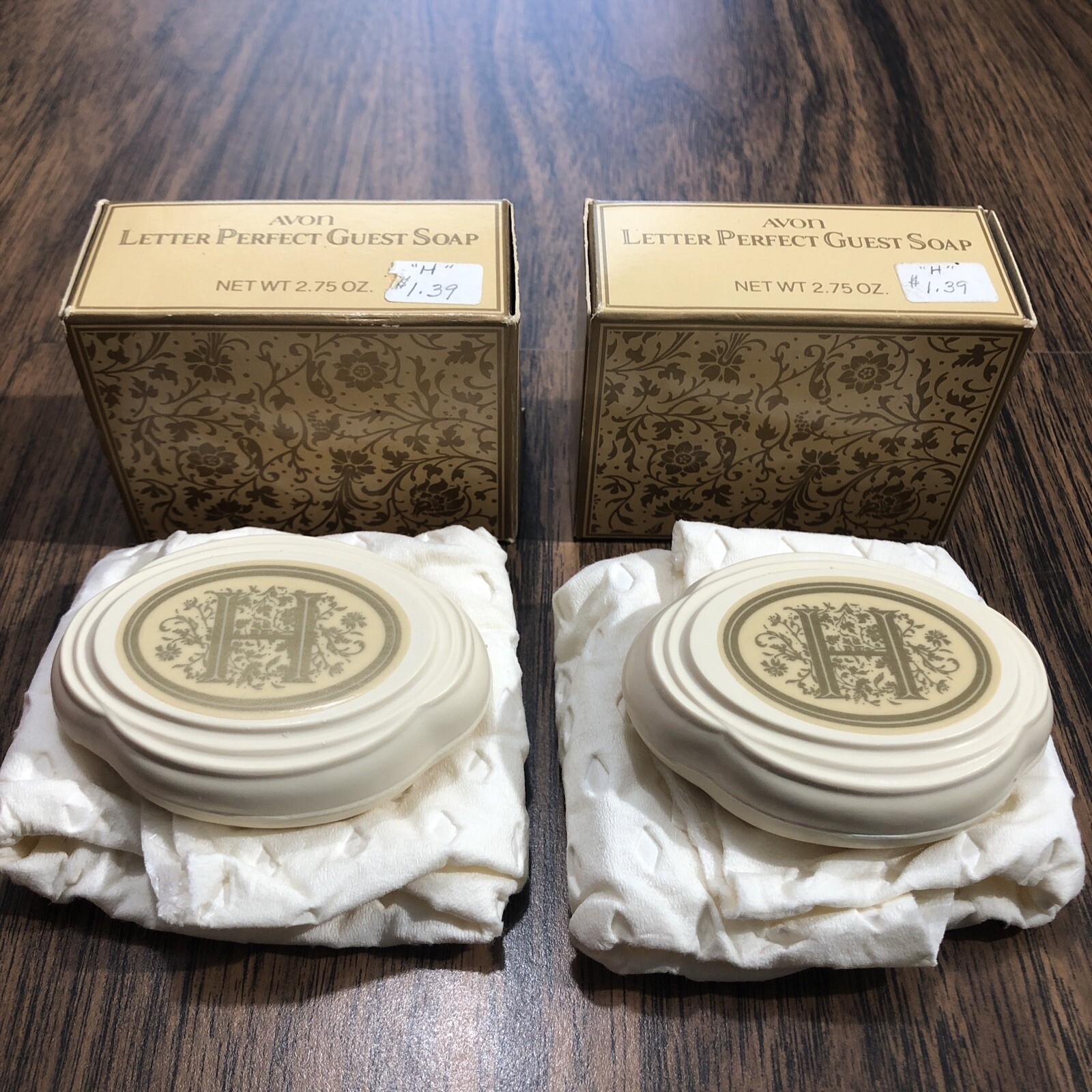 2x Vintage 1984 Avon Letter Perfect Guest Soap 2.75 oz. Bar “H” Decal New NIB