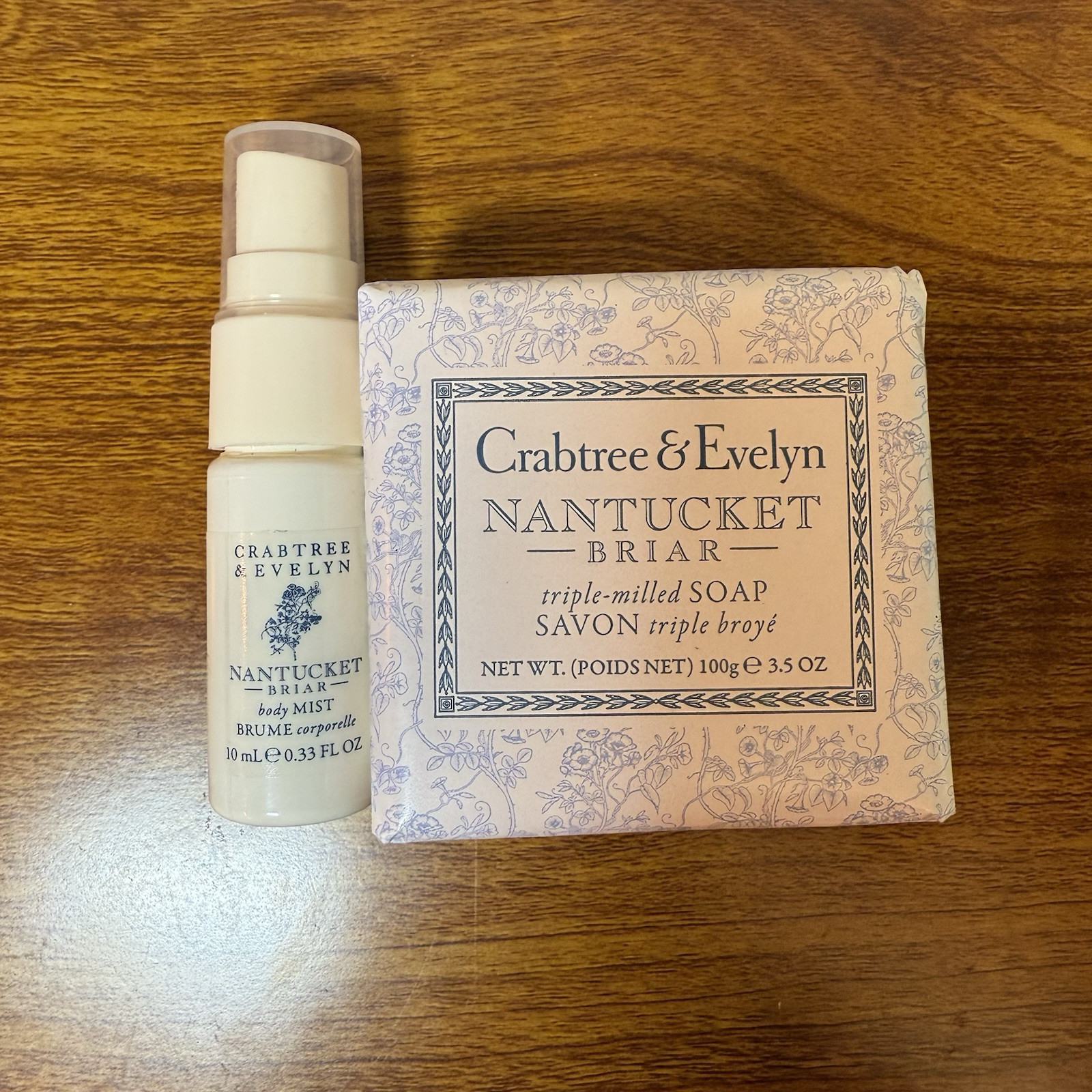 Crabtree & Evelyn NANTUCKET BRIAR Triple Milled Bar Soap 3.5 Oz & Body Mist SET