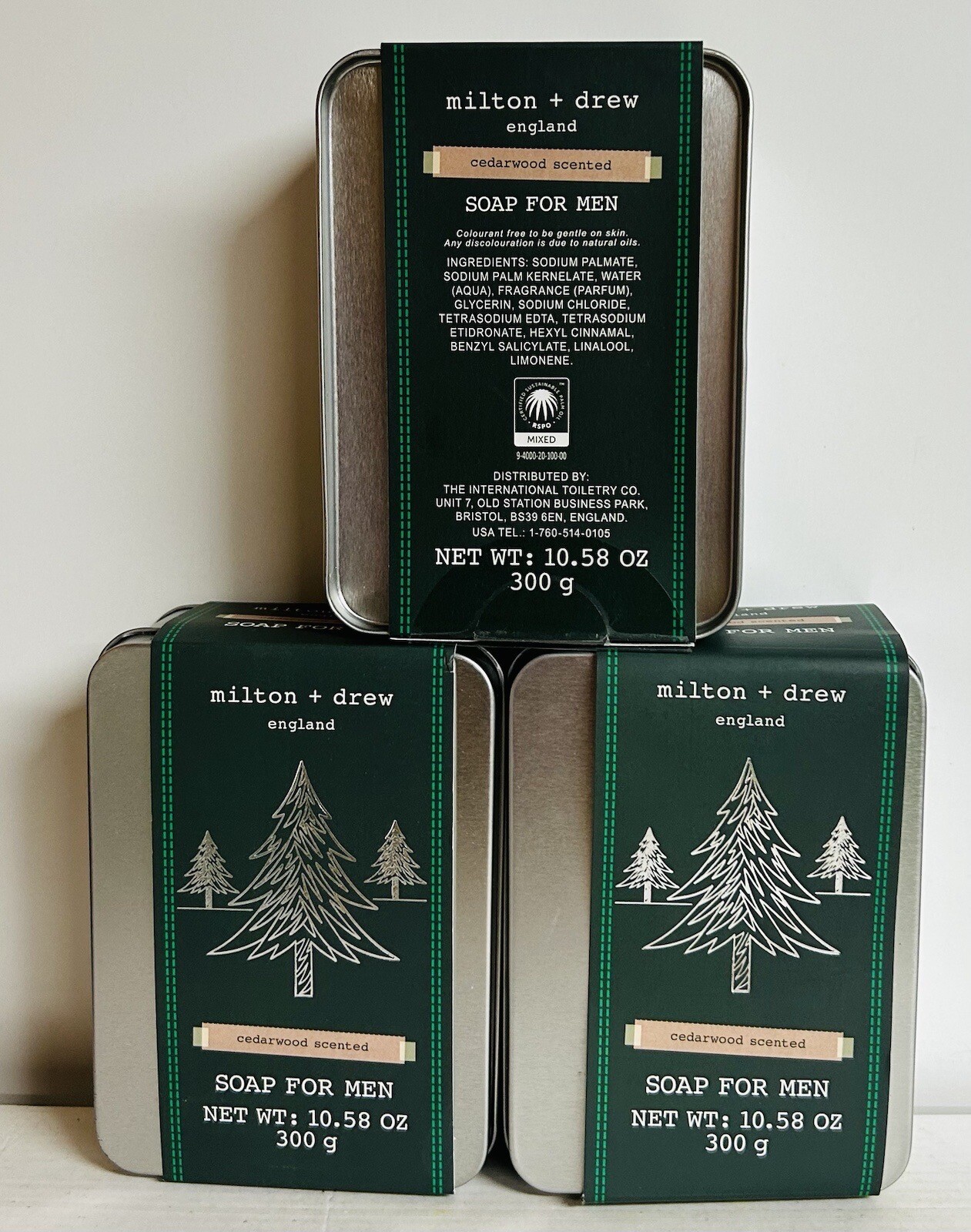 3-Pack Milton & Drew ~ Cedarwood Bar Soap For Men 10.58 oz Each