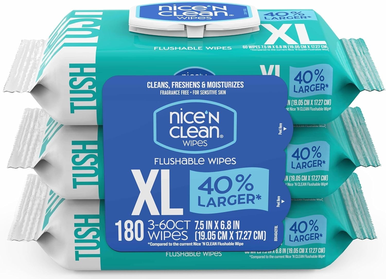 Extra Large Flushable Wipes – 40% Bigger, Unscented & Hypoallergenic – 180 Count
