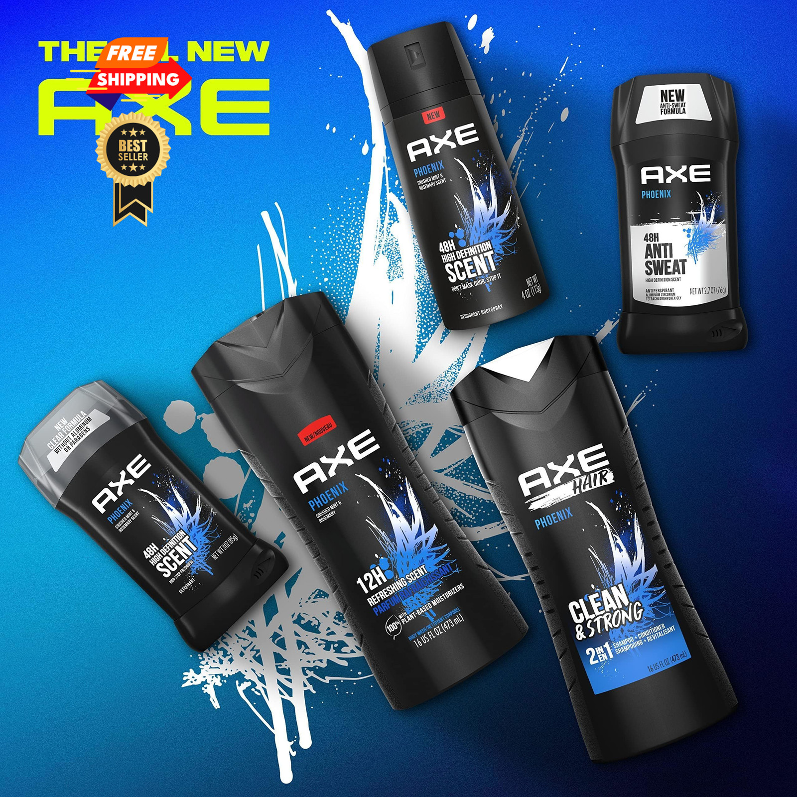 AXE Crushed Mint & Rosemary Body Wash Phoenix 4 16 Fl Oz (Pack of 4), Black