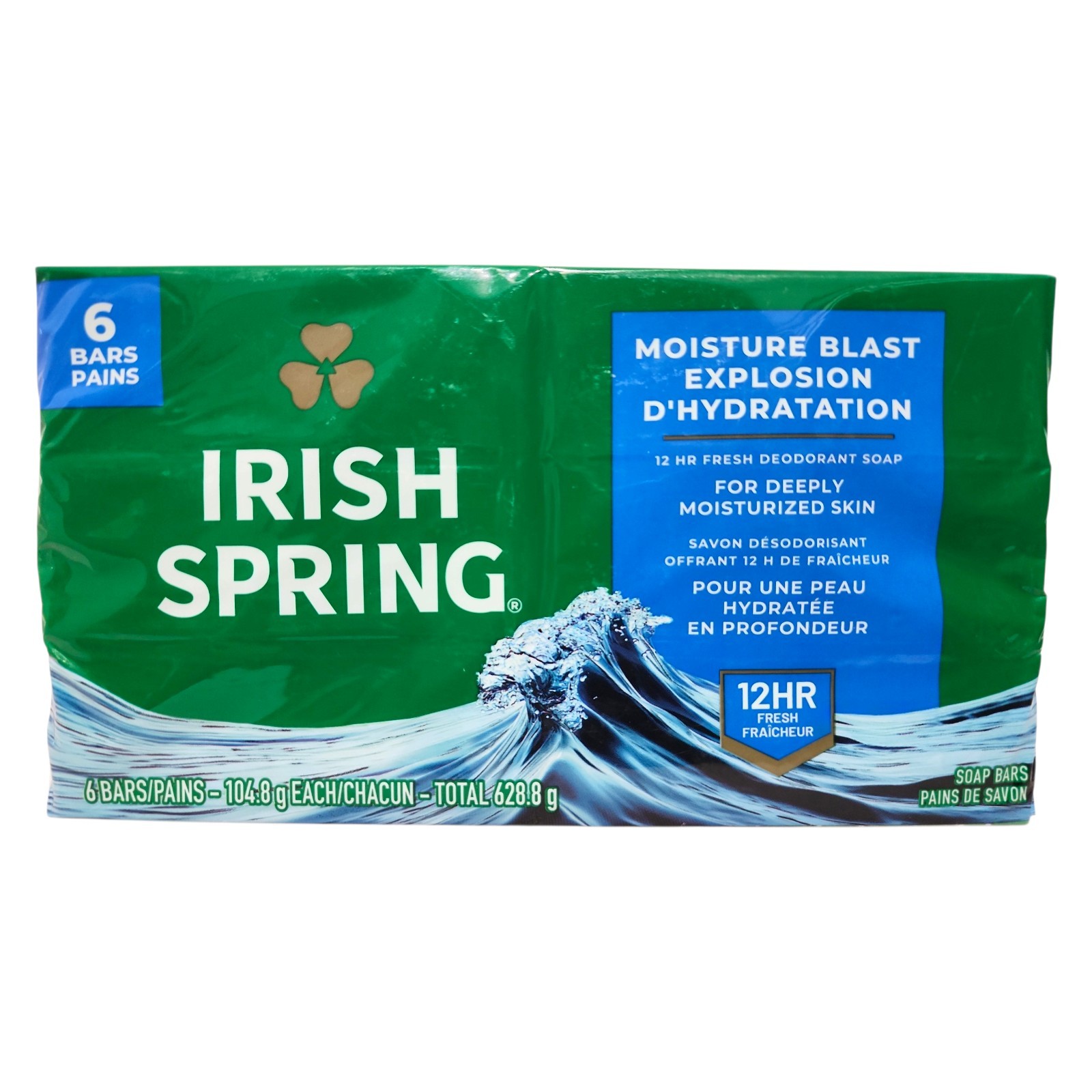 Irish Spring Moisture Blast Deodorant Bar Soap, 4 Packs each 6 – 24 Bars Total