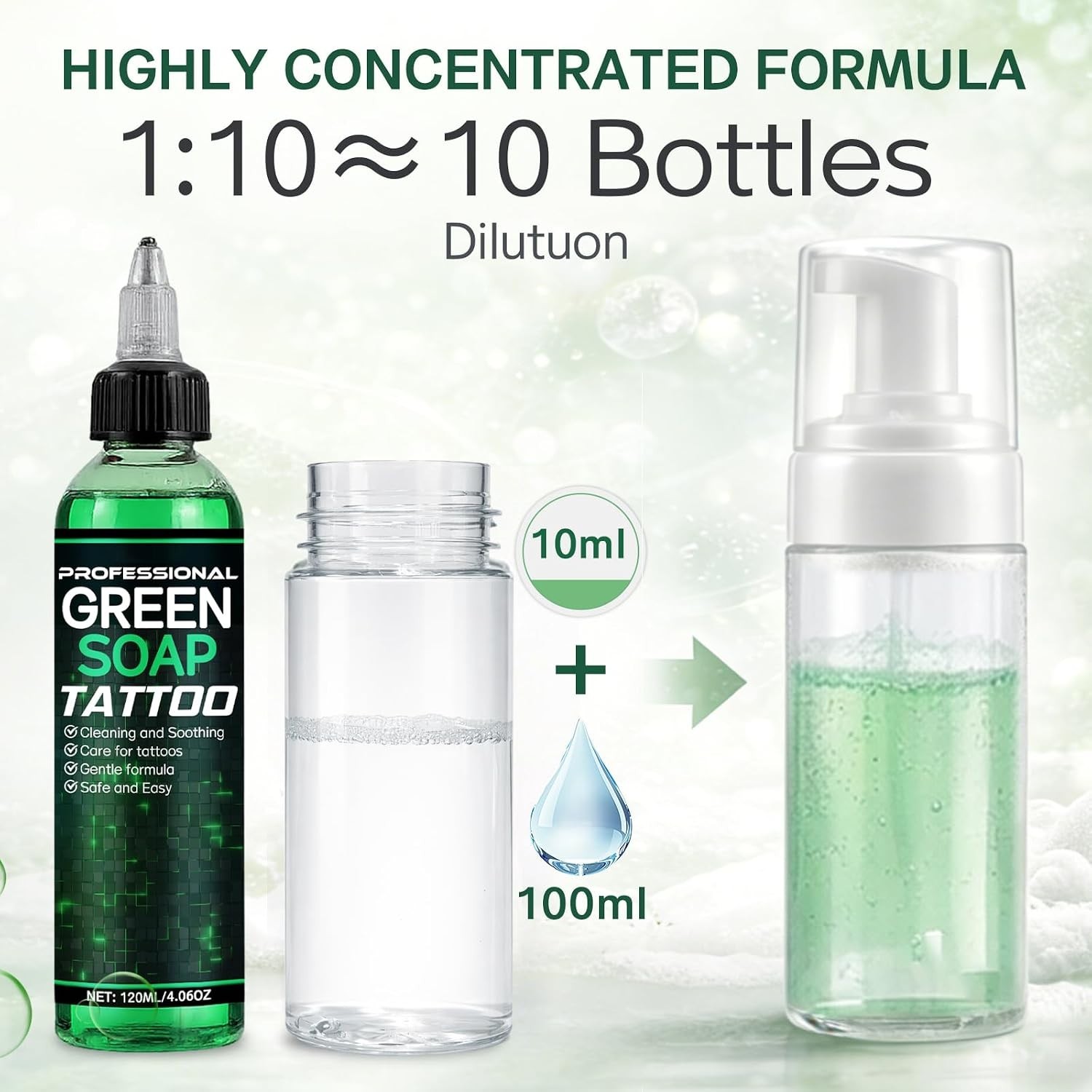 Green Soap Tattoo 4OZ – Concentrated Tattoo Soap with Foaming Bottle 120ml, W…