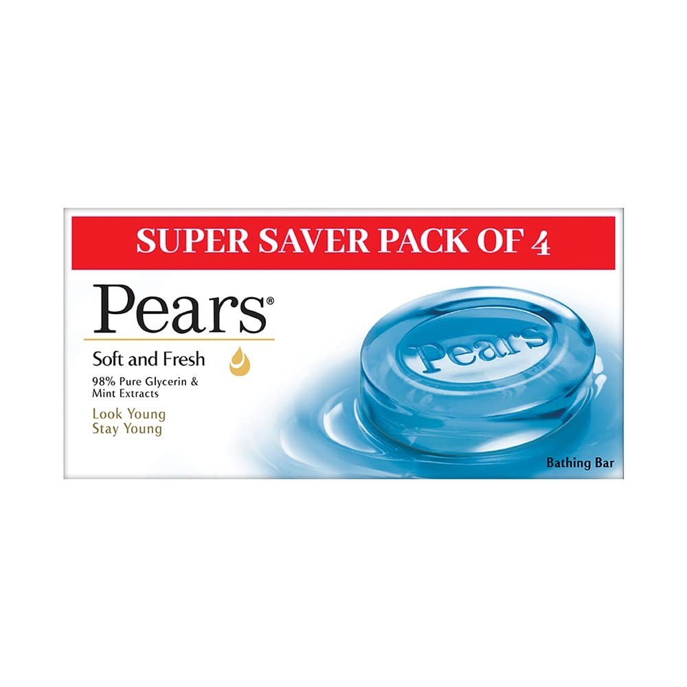 Pears Soft and Fresh Soap Bar With Glycerin and Mint for Soft Skin & Body:125gx4