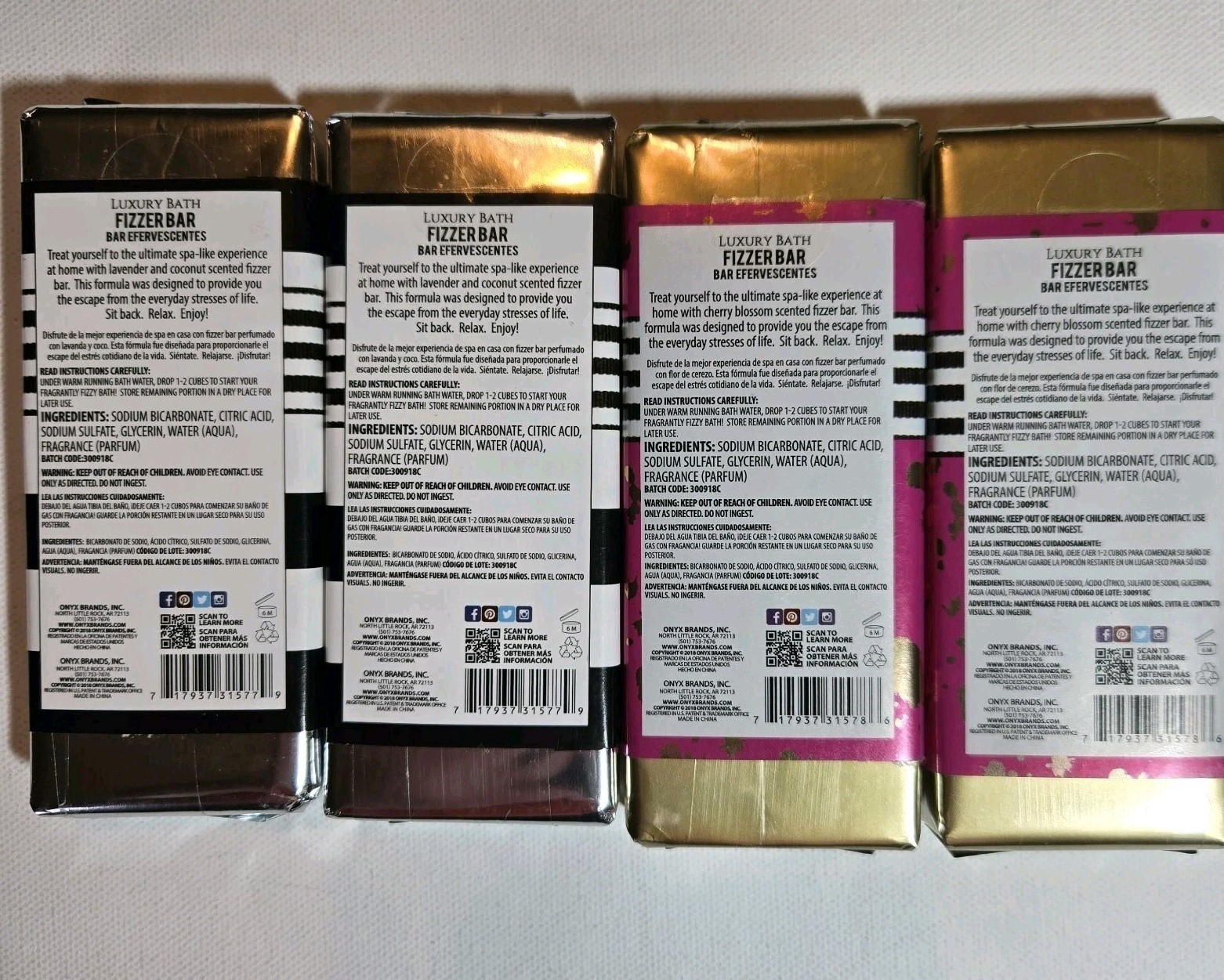 Lot of 4 Onyx Bathhouse Luxury Bath Fizzer Bars Cherry Blossom Lavender Coconut