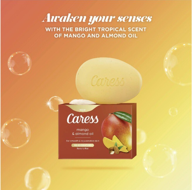 NEW! CARESS (3-BARS) 3.15 Oz. Bars •MANGO & ALMOND OIL• Rejuvenating Beauty Bar.