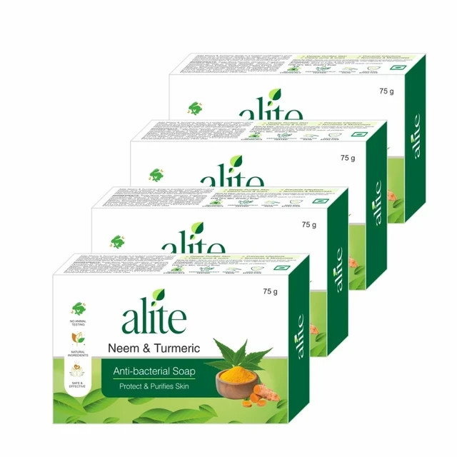 Leeford Alite Neem & Turmeric Soap- Pack of 4 (75g each), Anti-Bacterial Soap.