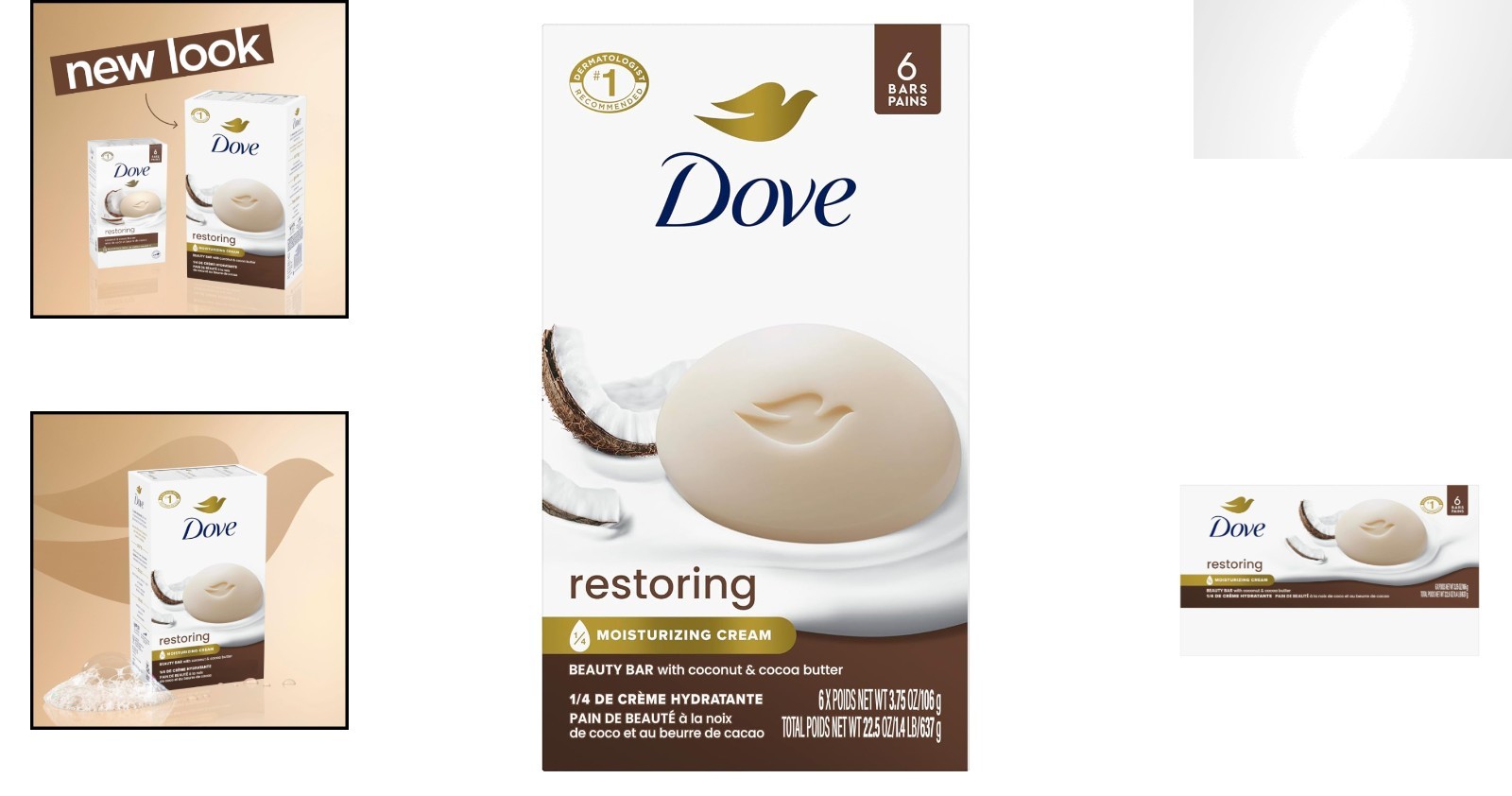 Nourishing Coconut & Cocoa Butter Beauty Bar – Dermatologist Recommended, 6 Pack
