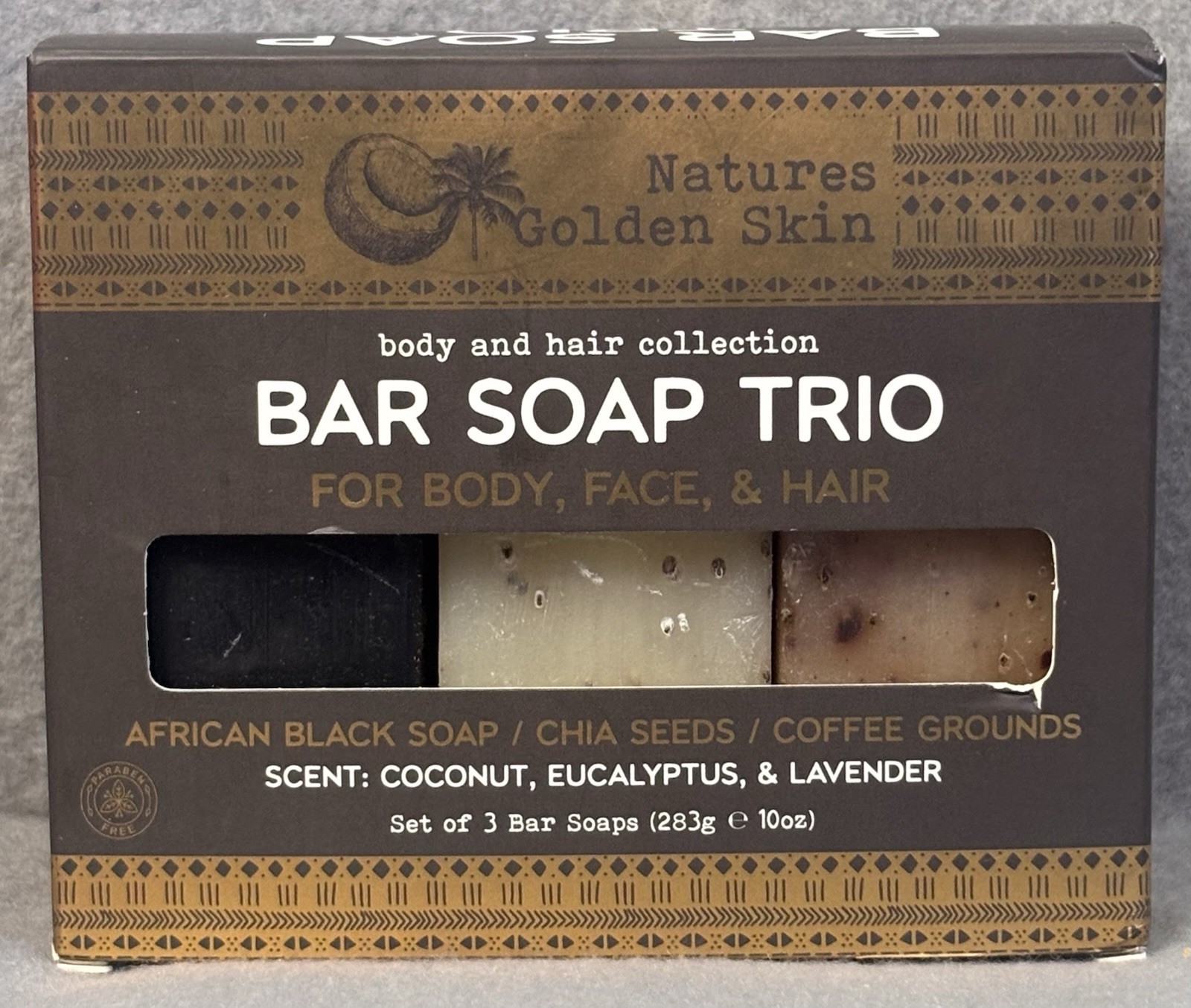 Nature’s Golden Skin Bar Soap Trio Body Face Hair Coconut Eucalyptus Lavender