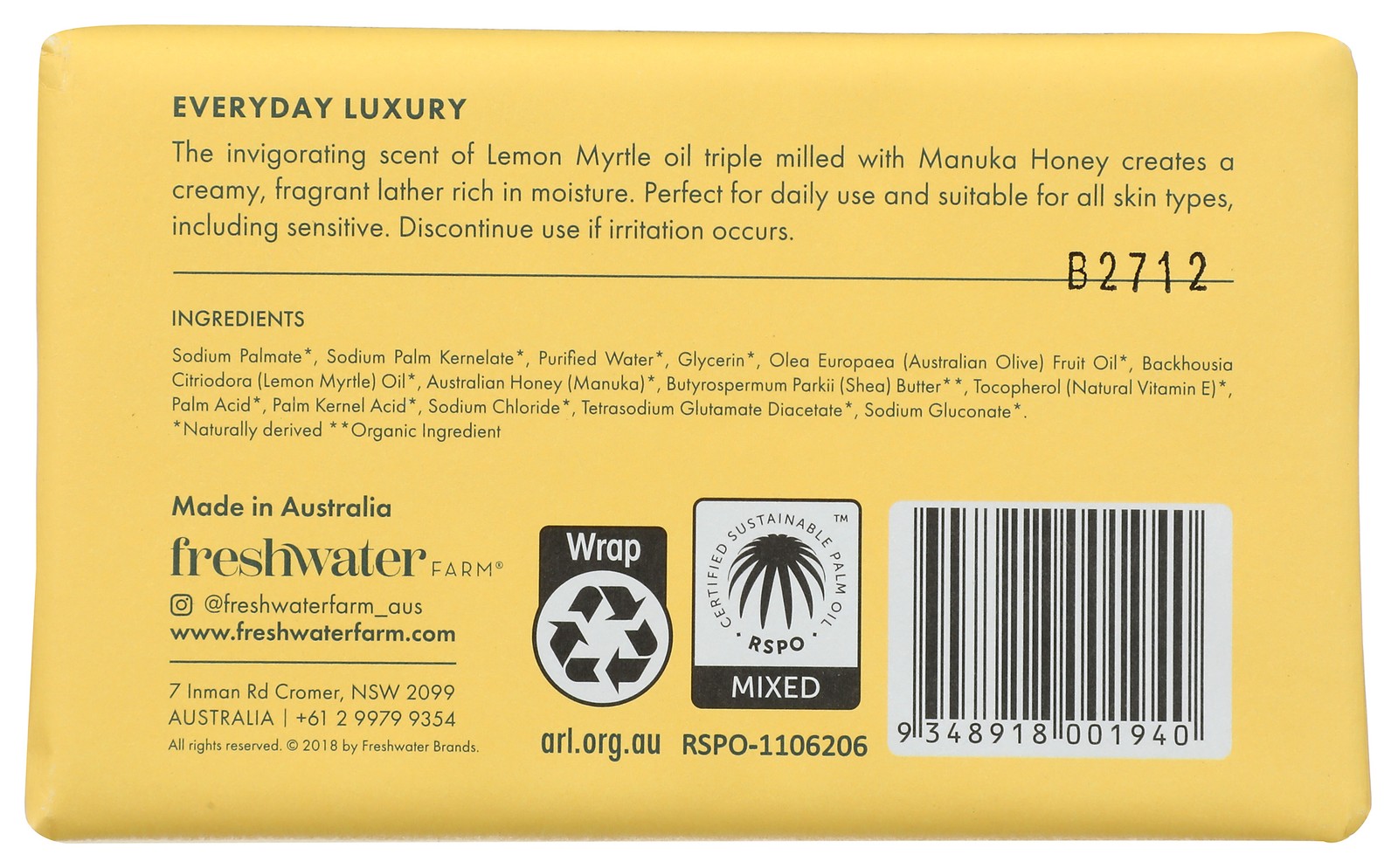 Freshwater Farm Castile Body Bar With Lemon Myrtle Oil And Manuka Honey 8 Pack