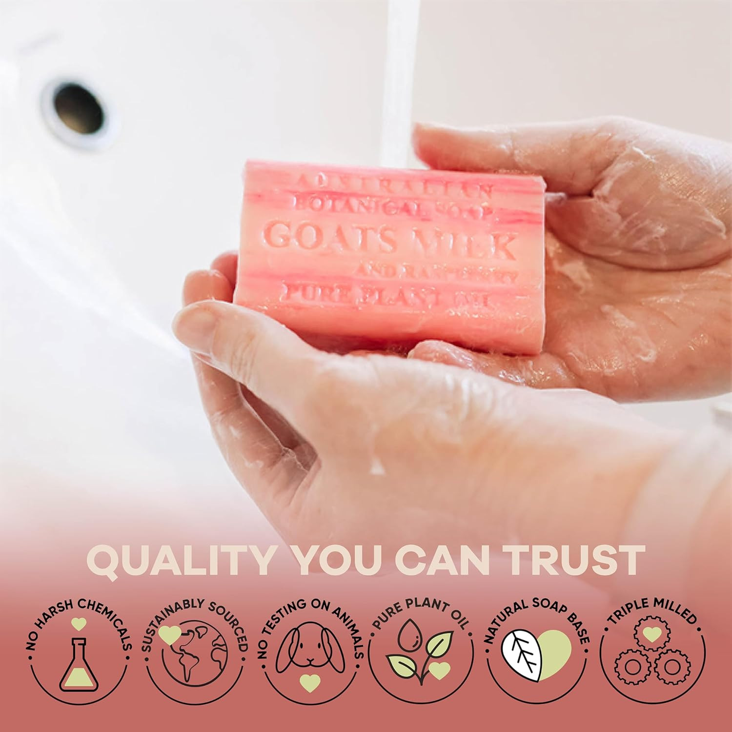Australian Botanical Goats Milk Soap and Raspberry, 6.6 OZ, Triple Milled Bars m