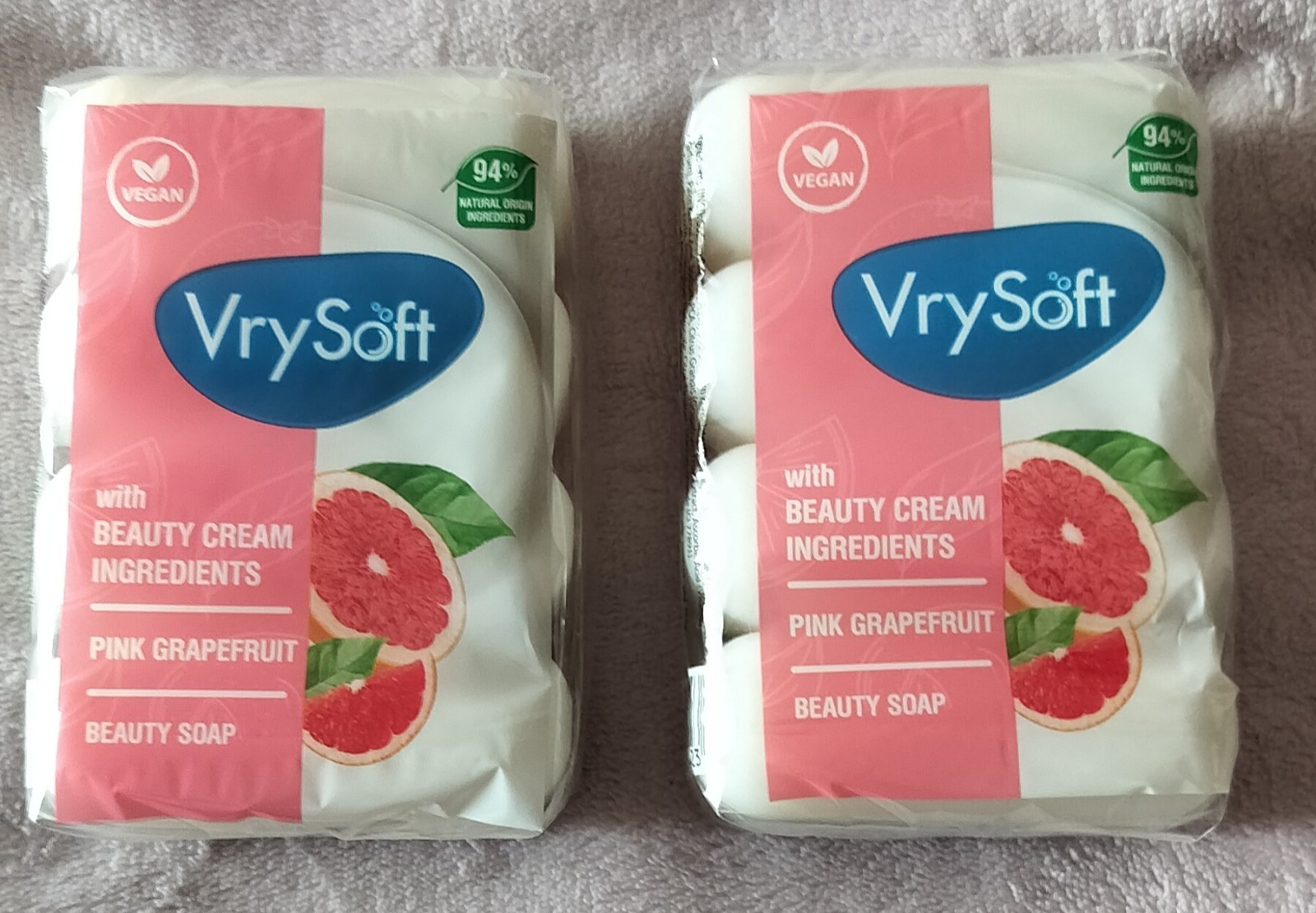 2 Packs VrySoft Beauty Soap Pink Grapefruit 4 Bars Each 8 Total VEGAN Natural