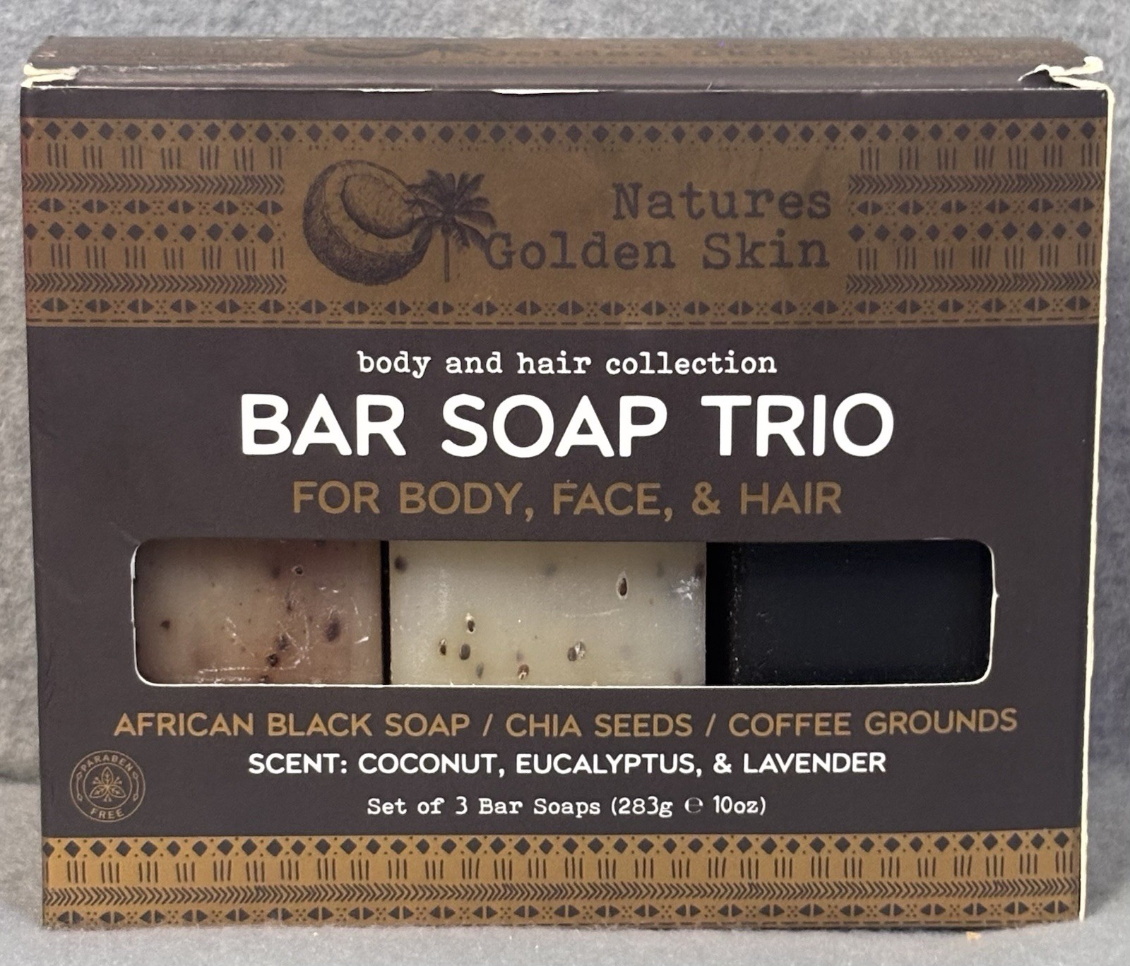 Nature’s Golden Skin Bar Soap Trio Body Face Hair Coconut Eucalyptus Lavender