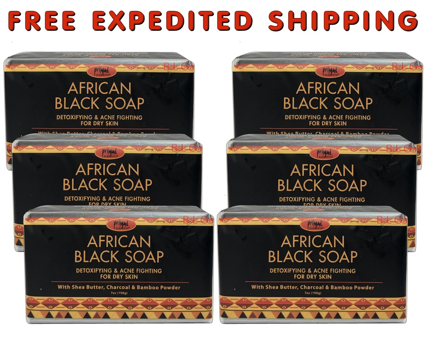 AFRICAN BLACK SOAP Detoxifying Acne Fighting Shea Butter & Charcoal 7 oz. 6-Bars