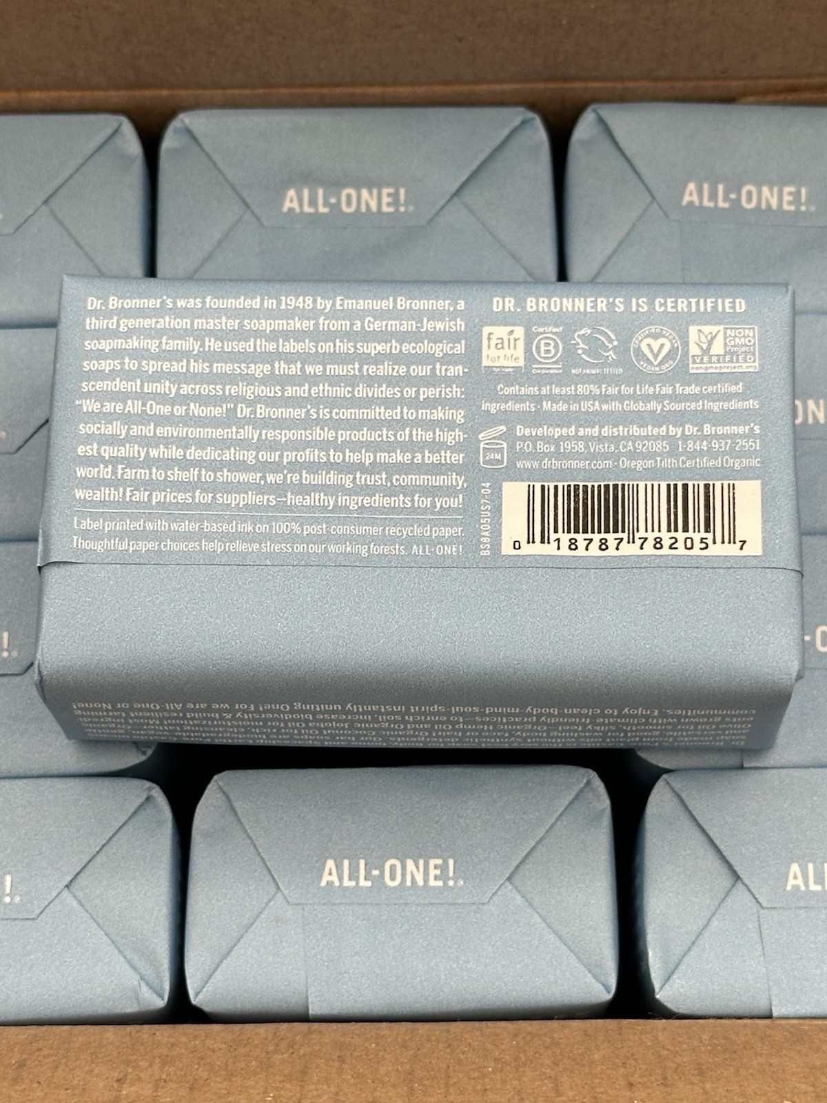 Dr Bronner’s All-One Hemp Baby Unscented Pure Castile Bar Soap 12 Pack 5oz Bars