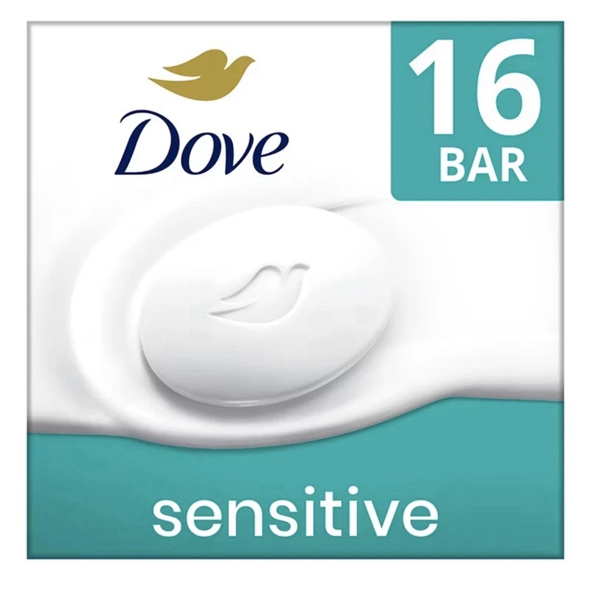 Dove Beauty Bar Sensitive 1/4 Moisturizing Cream Soap 3.75 oz, 16 Bars