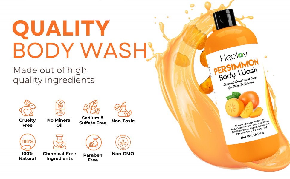 Persimmon Body Wash for Body Odor Control – Purifying Deodorizing Soap for